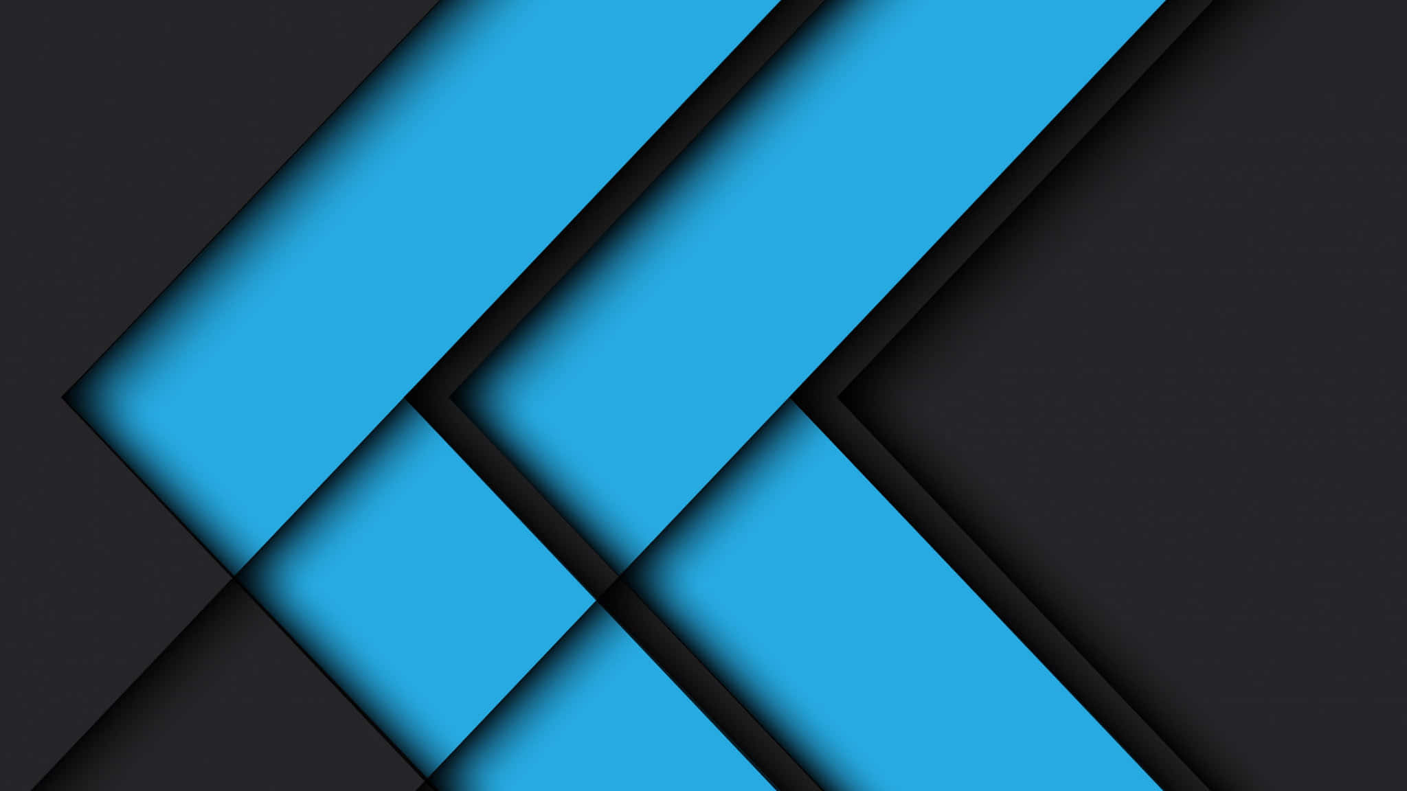 2048x1152 桌布 壁紙 — 充滿活力的藍色幾何形狀疊加在深黑色上，創造出大膽的現代抽象構圖。