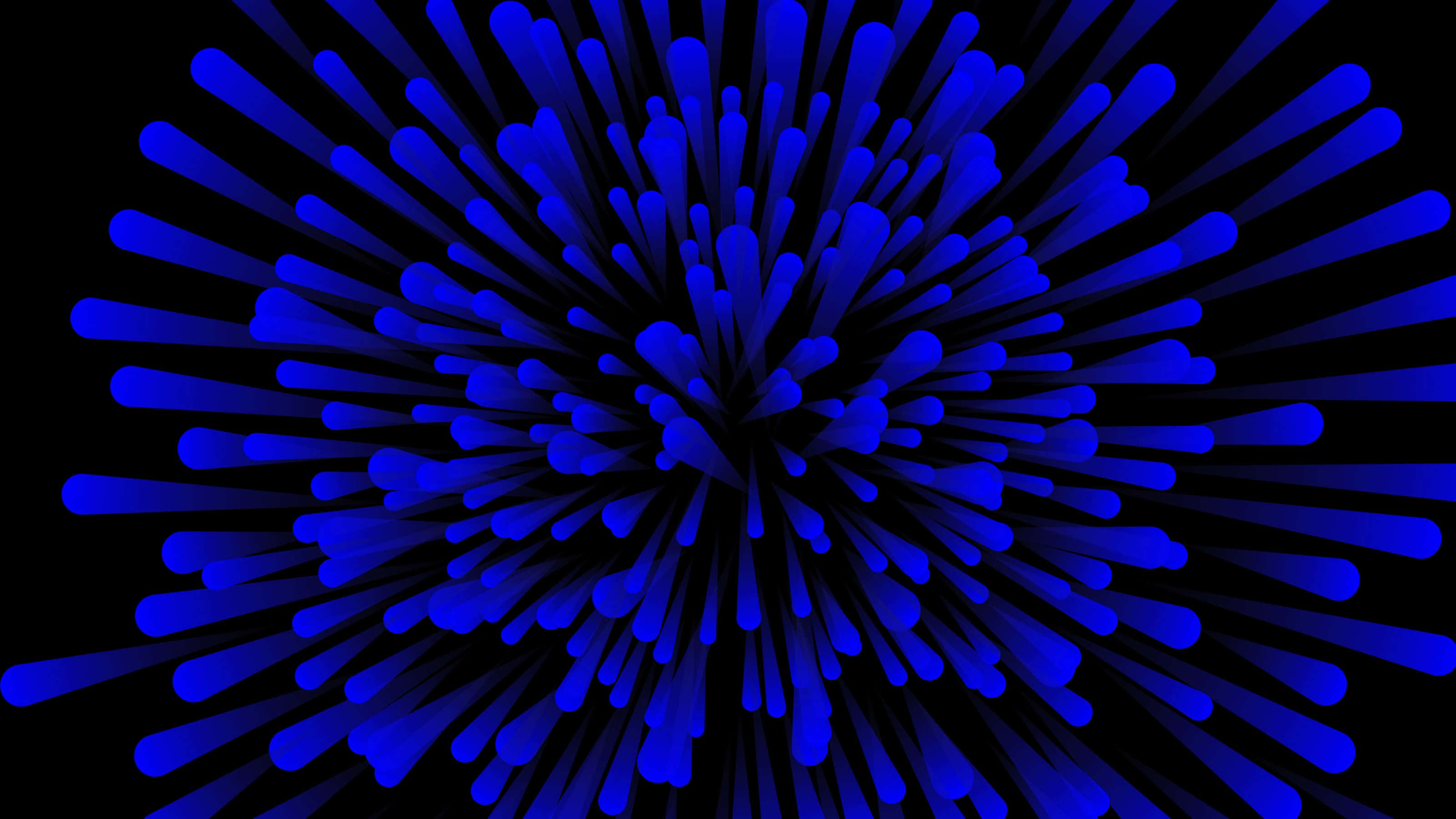 3200x1800 桌布 壁紙 — 充滿活力的藍色抽象尖刺從中心點向外輻射，背景為黑色。