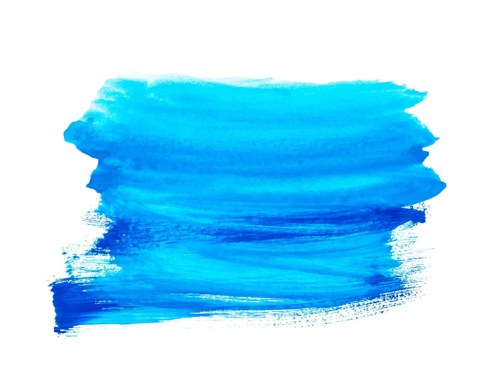 Watercolor Texture 桌布 壁紙 — 充滿活力的藍色水彩筆觸，帶有層疊色調和紋理邊緣，置於純白背景上。