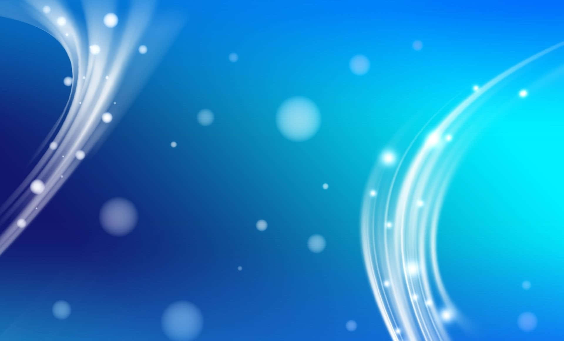 桌布 壁紙 — 充滿活力的藍色漸層背景，帶有發光的白色曲線和漂浮的散景燈光。
