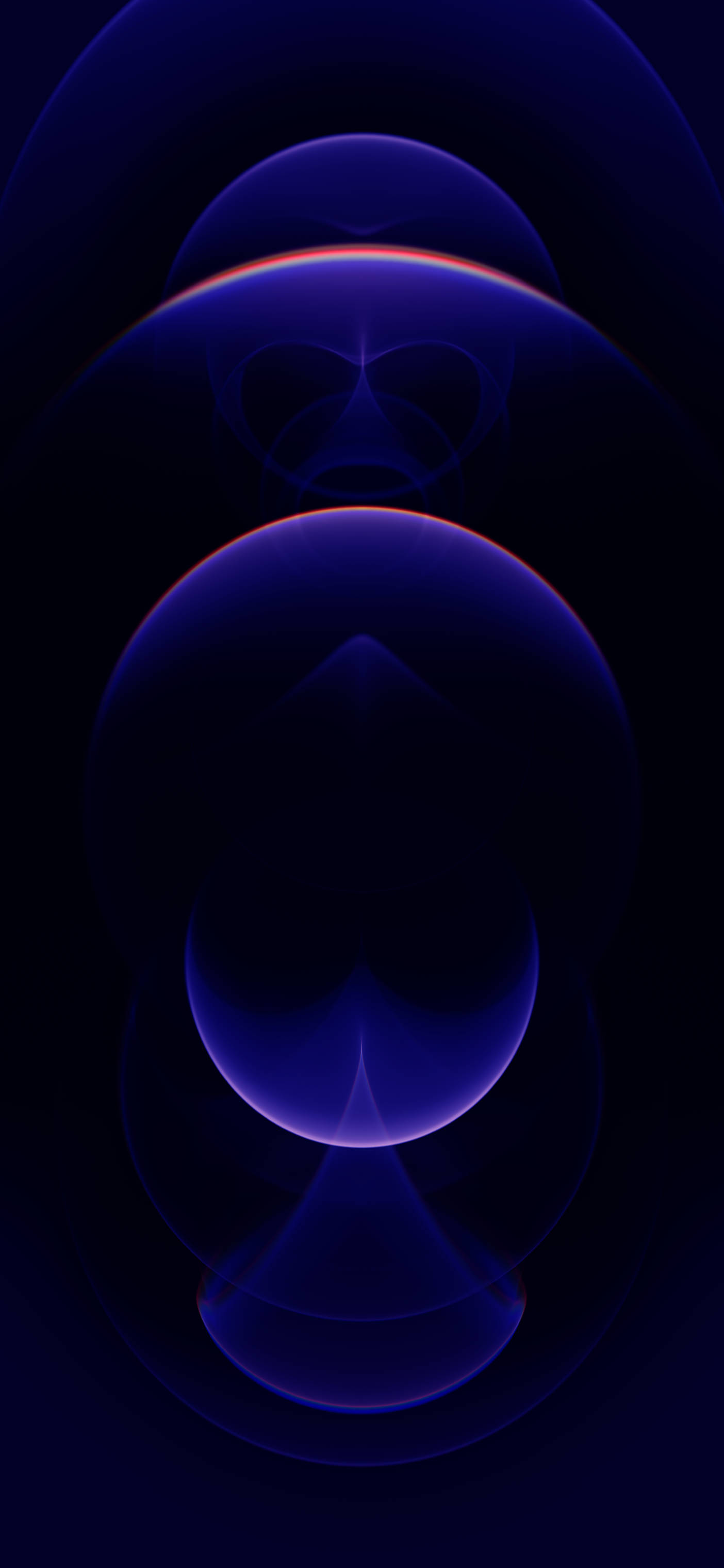 iPhone 桌布 壁紙 — 充滿活力的藍色發光球體帶有微妙的紅橙色邊緣，漂浮在深邃的黑色空間中，創造出迷人的數位抽象圖案。