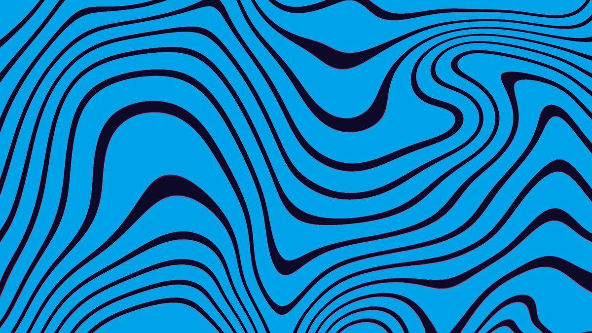 PewDiePie 桌布 壁紙 — 充滿活力的藍色背景，帶有粗體黑色波浪線，營造出催眠般的抽象圖案。