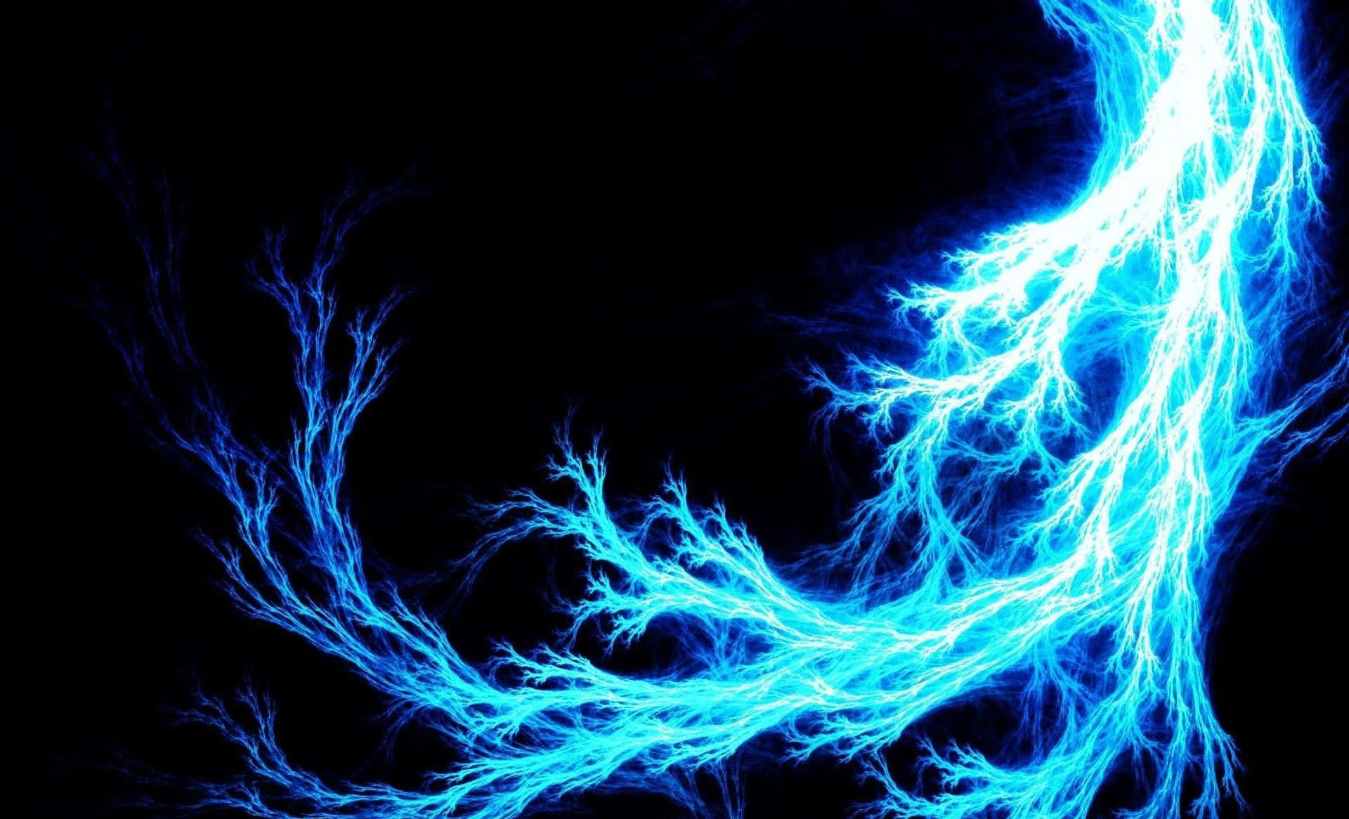 Lightning Bolt 桌布 壁紙 — 充滿活力的藍色電閃電在漆黑虛空中劈啪作響並分支，形成動態的數位顯示。