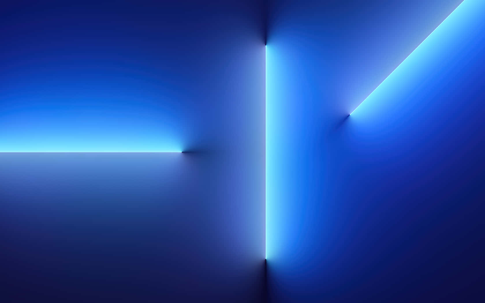 Blue Neon Lights 桌布 壁紙 — 充滿活力的藍色霓虹燈條在漸變藍色牆壁上以銳角相交，營造出未來主義的極簡氛圍。