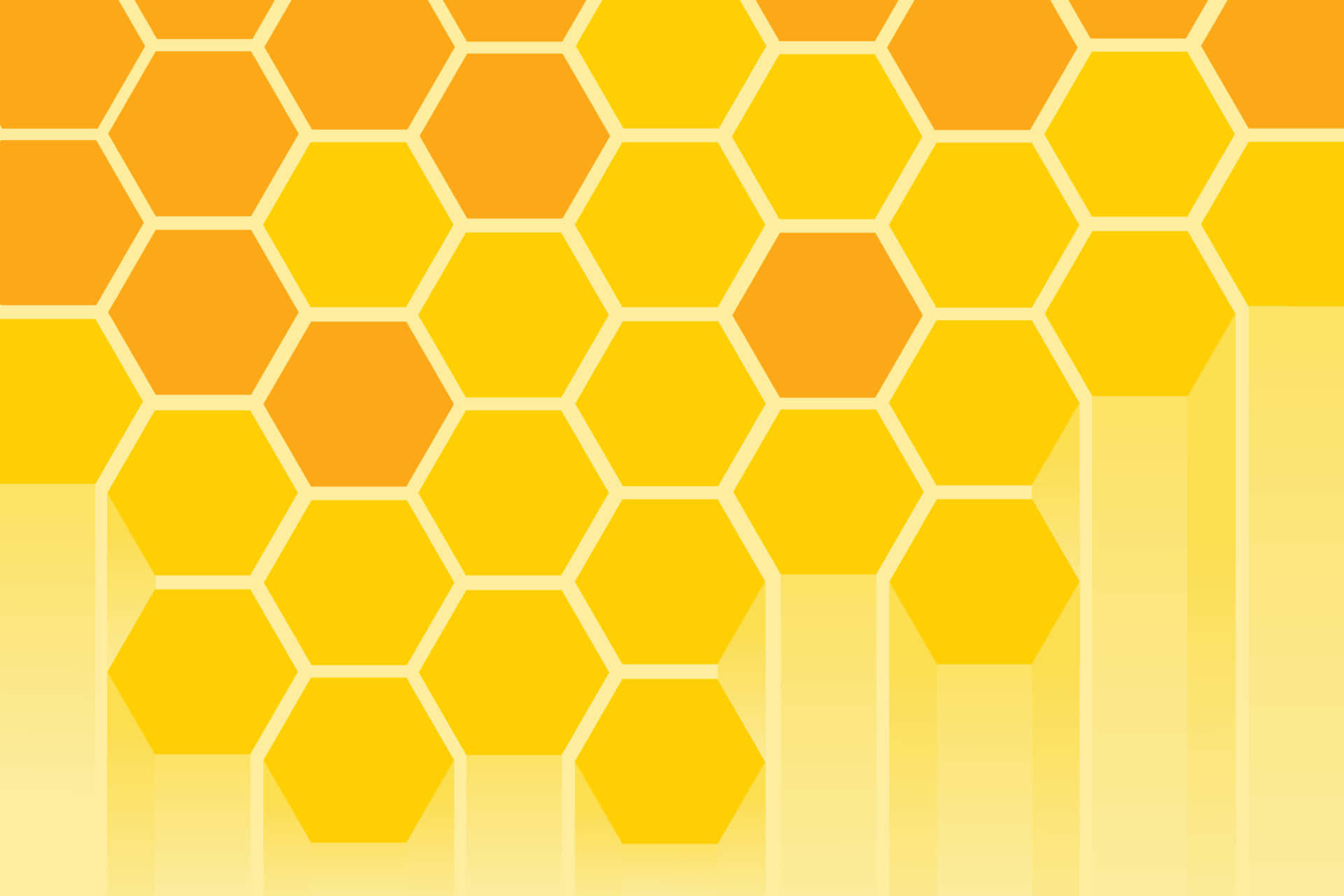 Honeycomb 桌布 壁紙 — 充滿活力的蜂窩圖案，採用黃色和橙色的漸變色調，帶有柔和陰影和清晰的白色輪廓。