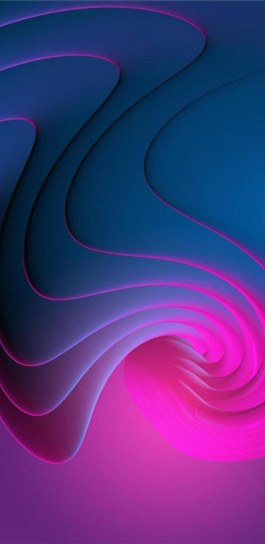 Pink And Blue 桌布 壁紙 — 充滿活力的螢光粉紅和深藍色抽象波浪旋轉成發光的漩渦，帶有平滑的漸變。