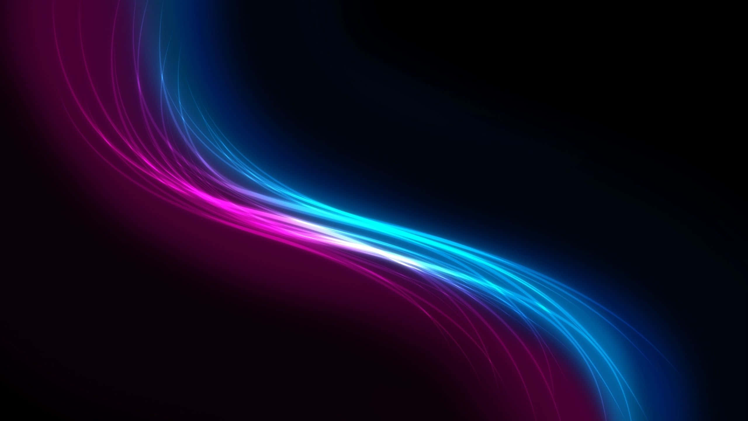 glow 桌布 壁紙 — 充滿活力的螢光粉紅和藍色光線條在深黑色背景上動態流動。