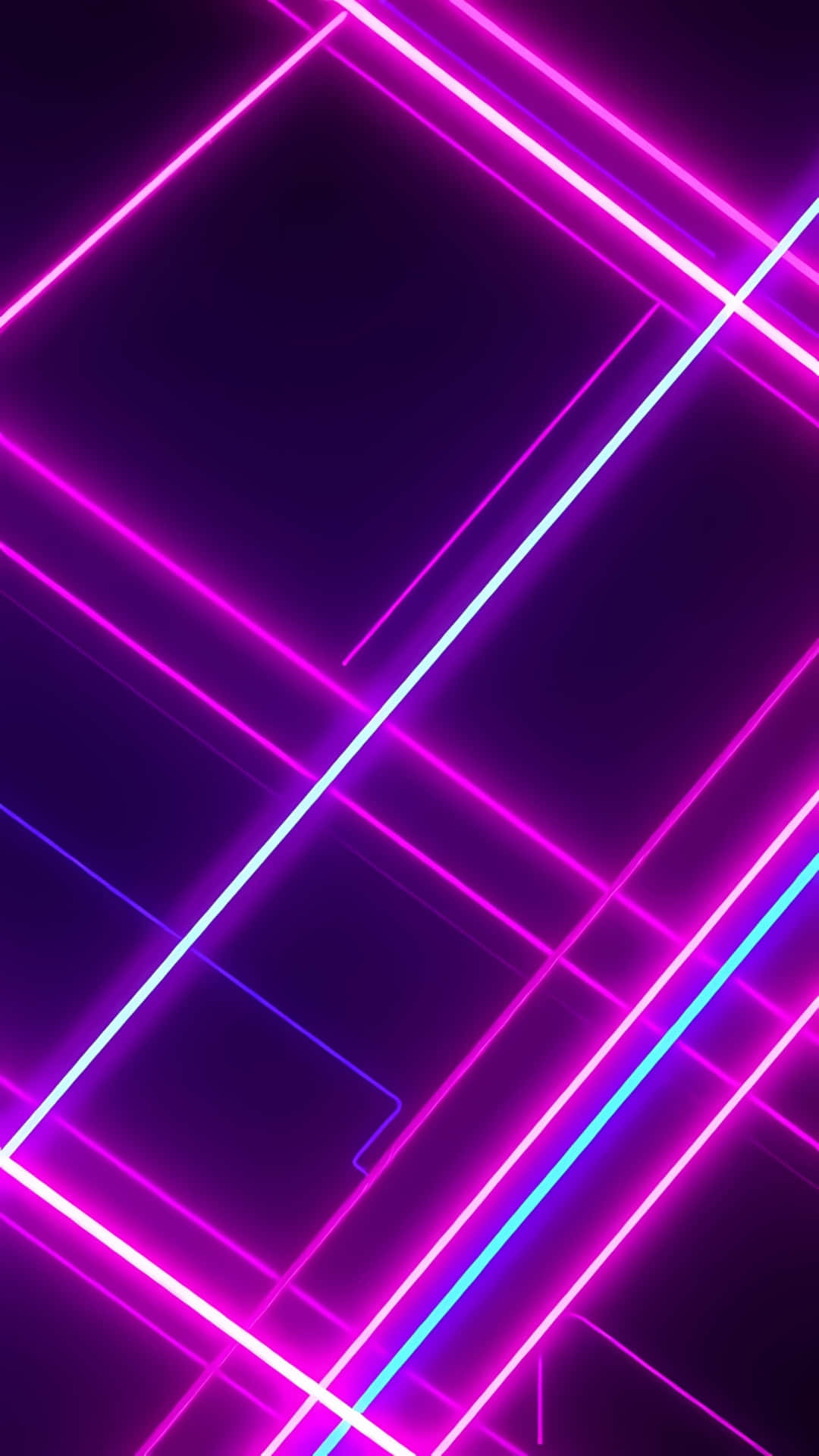 Abstract Pink and Purple Neon Lines 壁紙 — 充滿活力的螢光粉紅和青色線條在深紫色背景上對角交錯，形成未來感的發光網格。