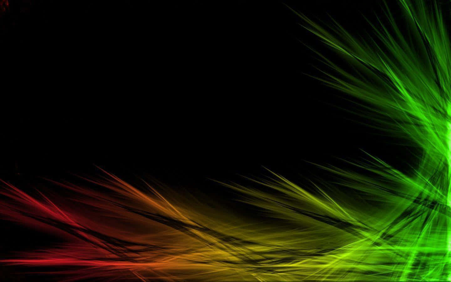 Beautiful Abstract 桌布 壁紙 — 充滿活力的螢光綠色和火紅色條紋在深邃的黑色虛空中動態爆發，營造出帶電的抽象能量。