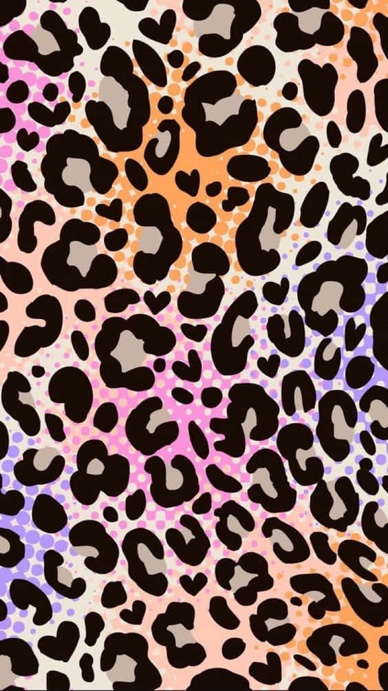 Animal Print 桌布 壁紙 — 充滿活力的豹紋圖案，帶有粉紅、橙色和紫色漸變及點狀紋理。