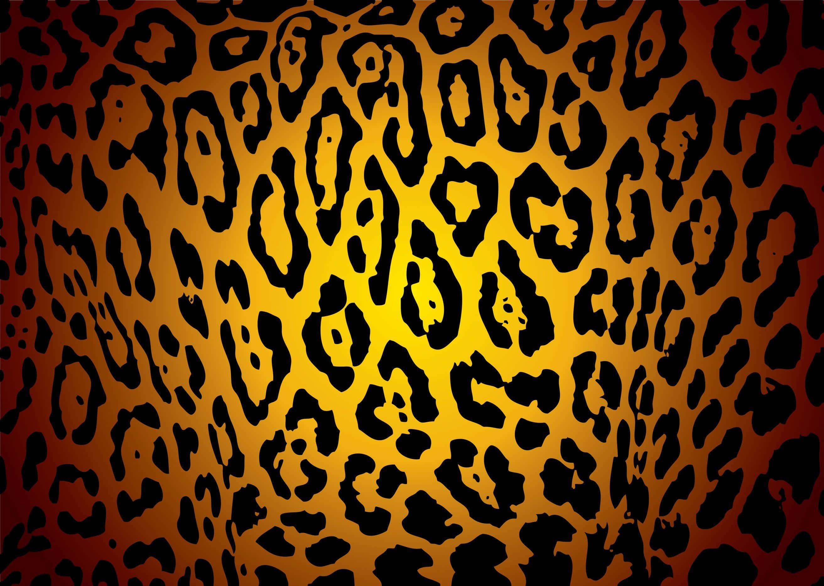 Animal Print 桌布 壁紙 — 充滿活力的豹紋圖案從明亮的黃色中心向漸變橙色和棕色背景輻射。