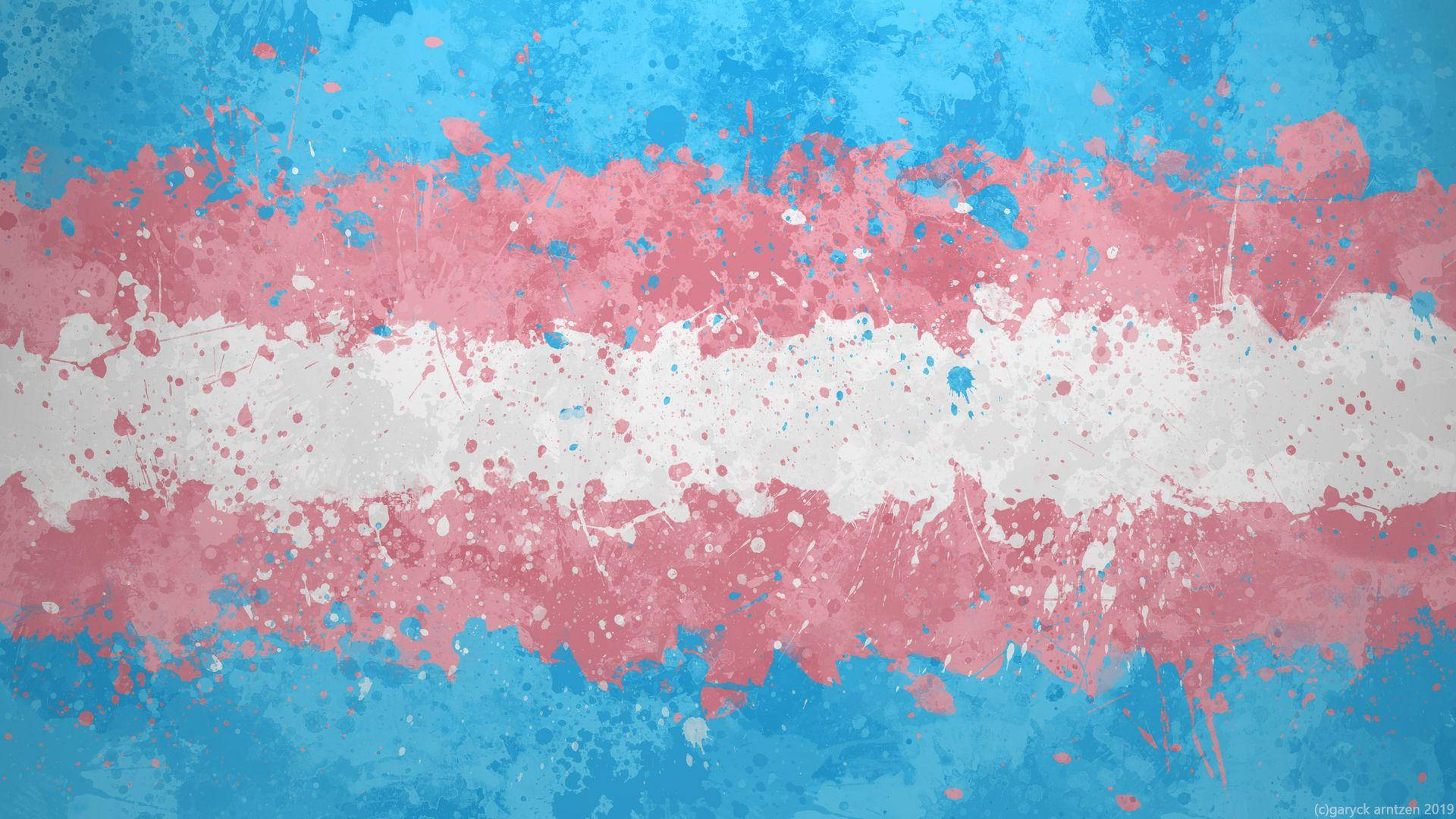 LGBT 桌布 壁紙 — 充滿活力的跨性別旗幟，以粉紅、白色和藍色的紋理潑彩繪製在骯髒的畫布上。