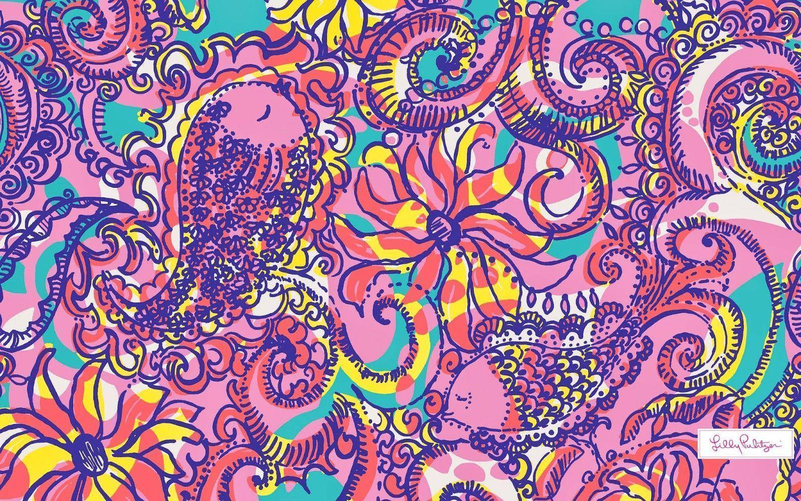 圖案 桌布 壁紙 — 充滿活力的迷幻圖案，帶有漩渦狀的佩斯利和花卉圖案，採用大膽的粉紅色、黃色和藍綠色調。