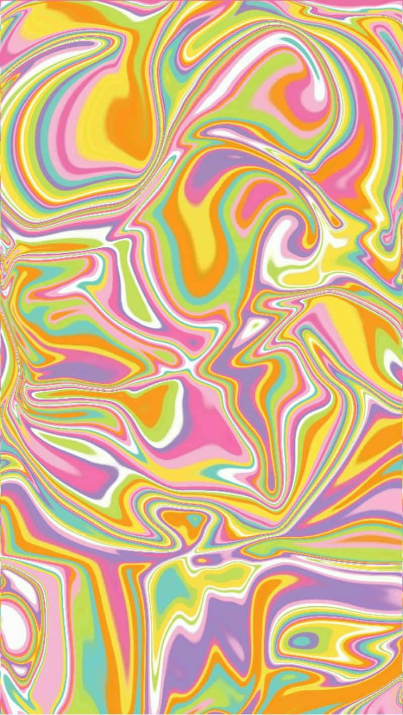 抽象 桌布 壁紙 — 充滿活力的迷幻漩渦，以螢光粉紅、黃、綠和紫色在畫布上流動，形成流暢的有機圖案。