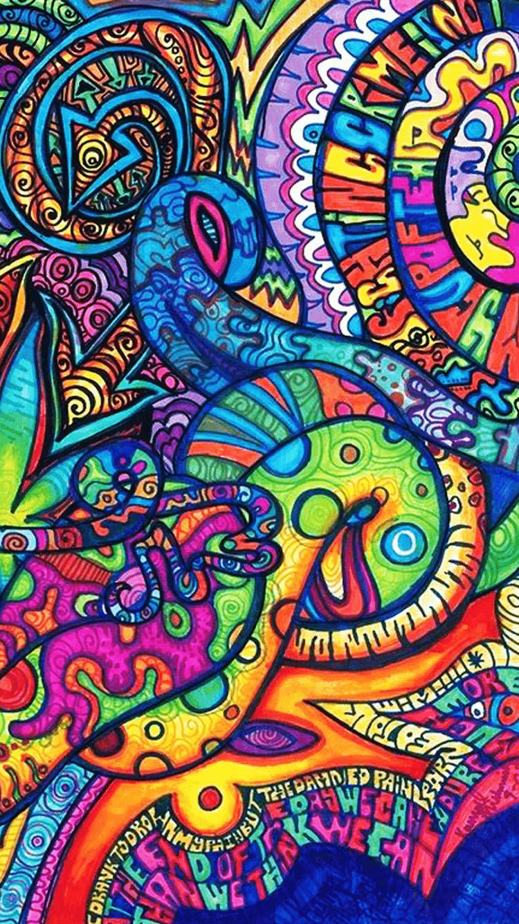 迷幻動圖 桌布 壁紙 — 充滿活力的迷幻藝術作品，帶有旋轉的彩色圖案和抽象的有機形狀。