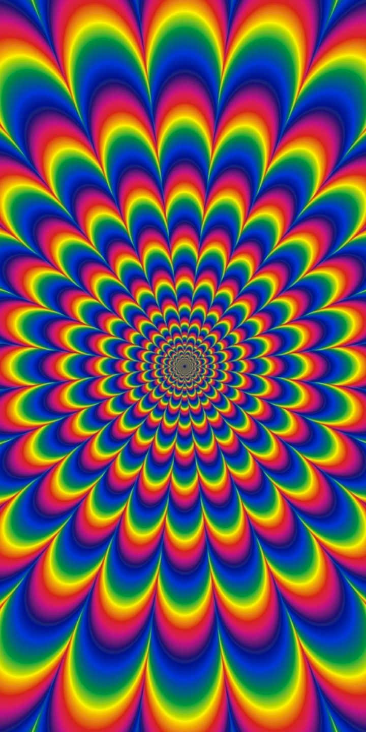 Trippy Neon Lights 桌布 壁紙 — 充滿活力的迷幻螺旋以彩虹色向外輻射，創造出迷人的視錯覺。
