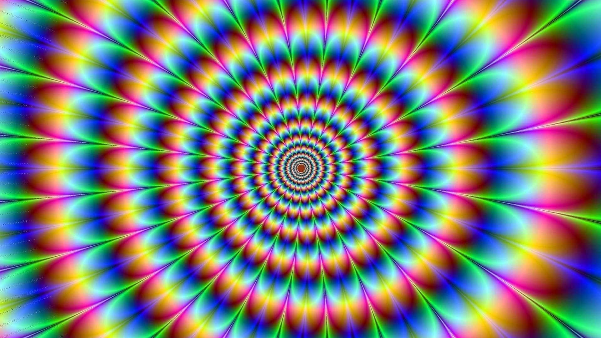 Optical Illusions 桌布 壁紙 — 充滿活力的迷幻螺旋以彩虹色向外輻射，營造出迷人的視錯覺。
