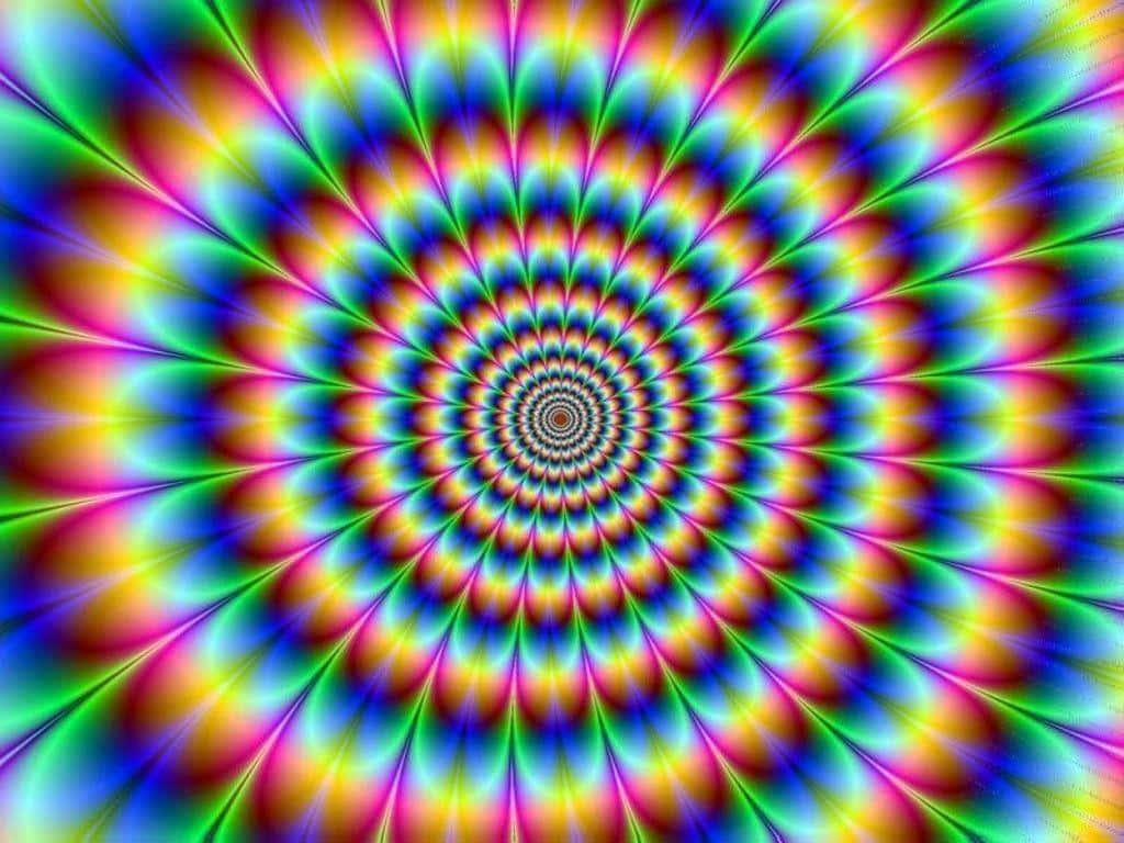 Hologram 桌布 壁紙 — 充滿活力的迷幻螺旋以彩虹色向外輻射，創造出迷人的視錯覺。
