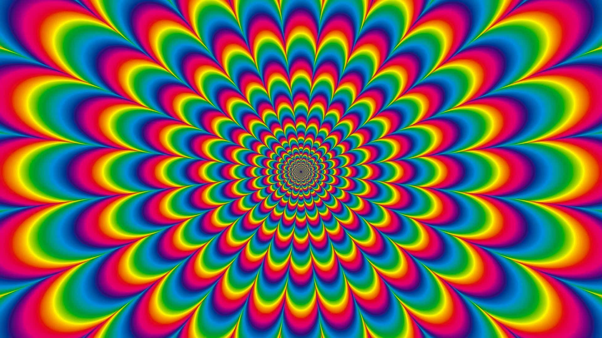 Illusion 桌布 壁紙 — 充滿活力的迷幻螺旋向外輻射，彩虹色調營造出迷人的視錯覺。