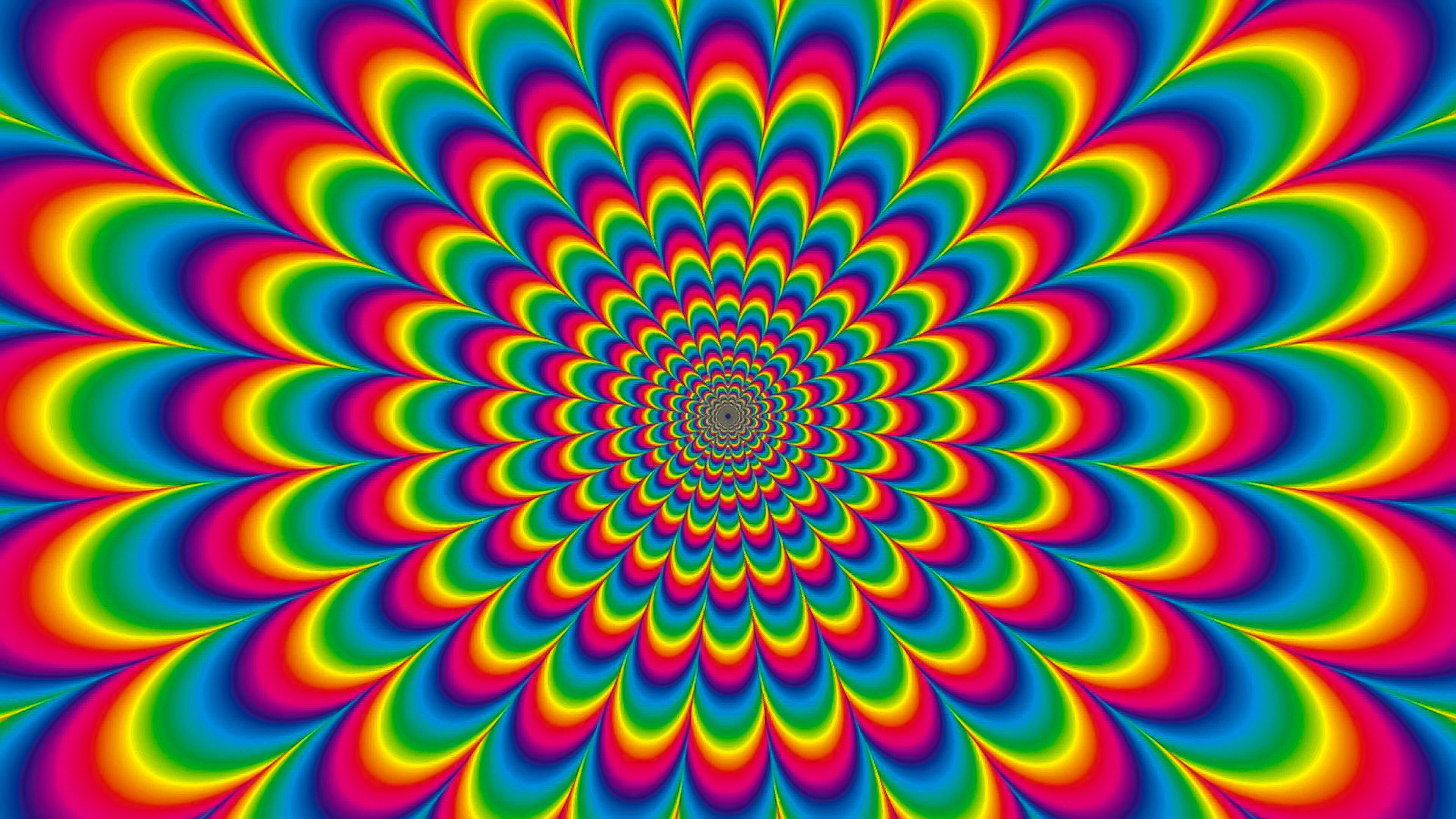 Illusion 桌布 壁紙 — 充滿活力的迷幻螺旋向外輻射，彩虹色調營造出催眠隧道效果。