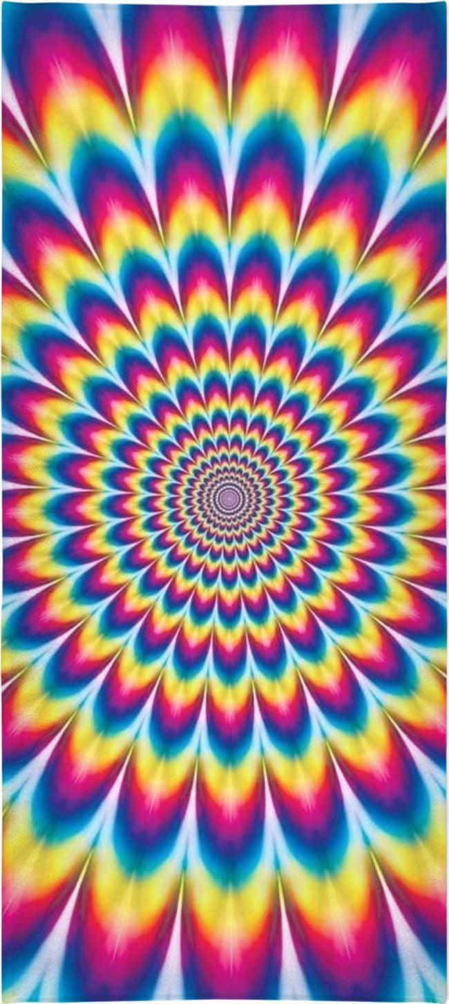 桌布 壁紙 — 充滿活力的迷幻螺旋圖案從中心點向外呈同心彩虹波紋放射。