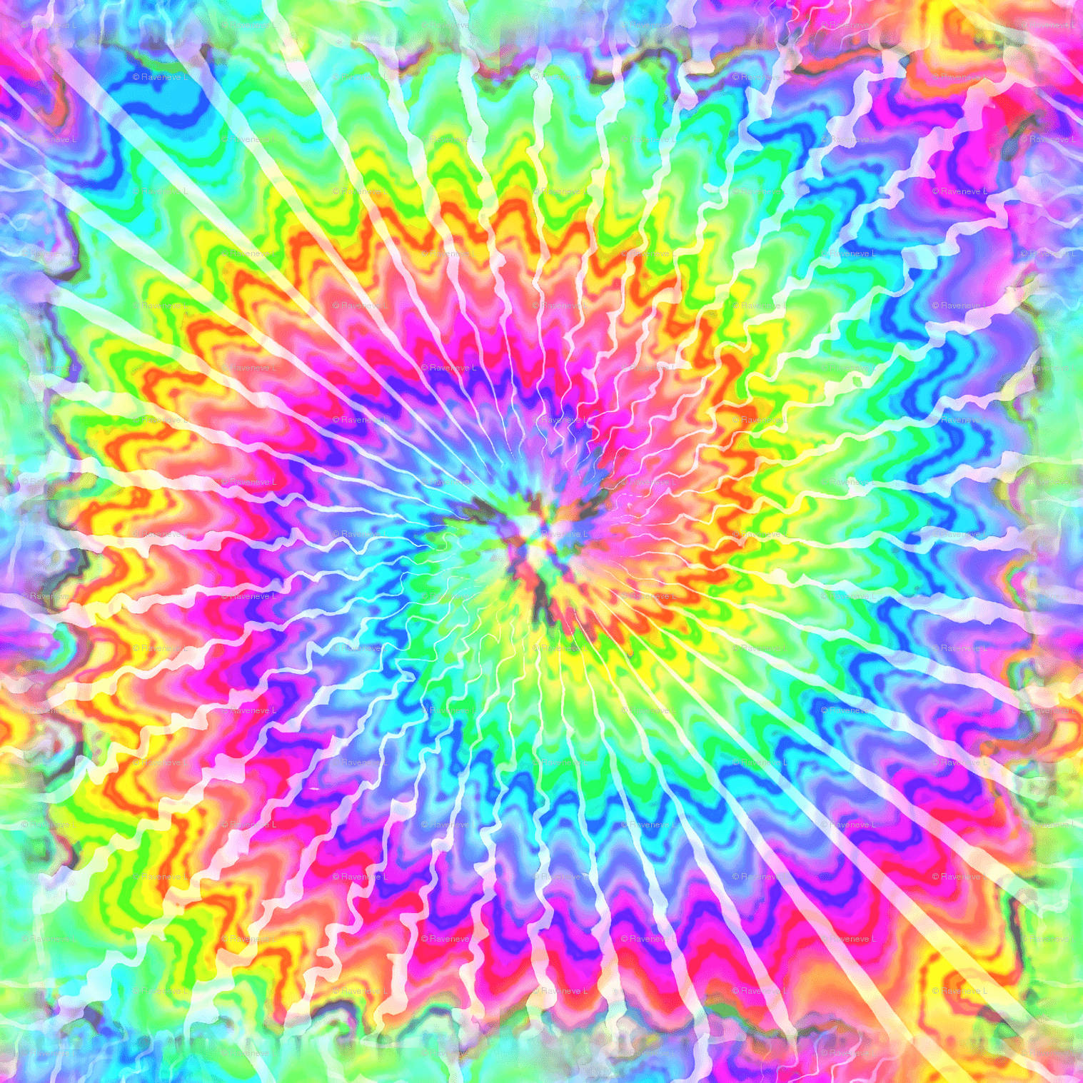 彩虹 桌布 壁紙 — 充滿活力的迷幻螺旋從中心輻射，帶有波浪般的彩虹色調和白色條紋，營造出催眠般的視覺效果。