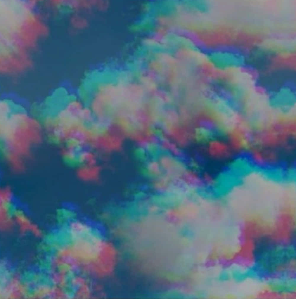 Trippy Aesthetic Cloud 桌布 壁紙 — 充滿活力的迷幻雲彩在深色天空中，以青綠色、洋紅色和紫色的電光色調旋轉。