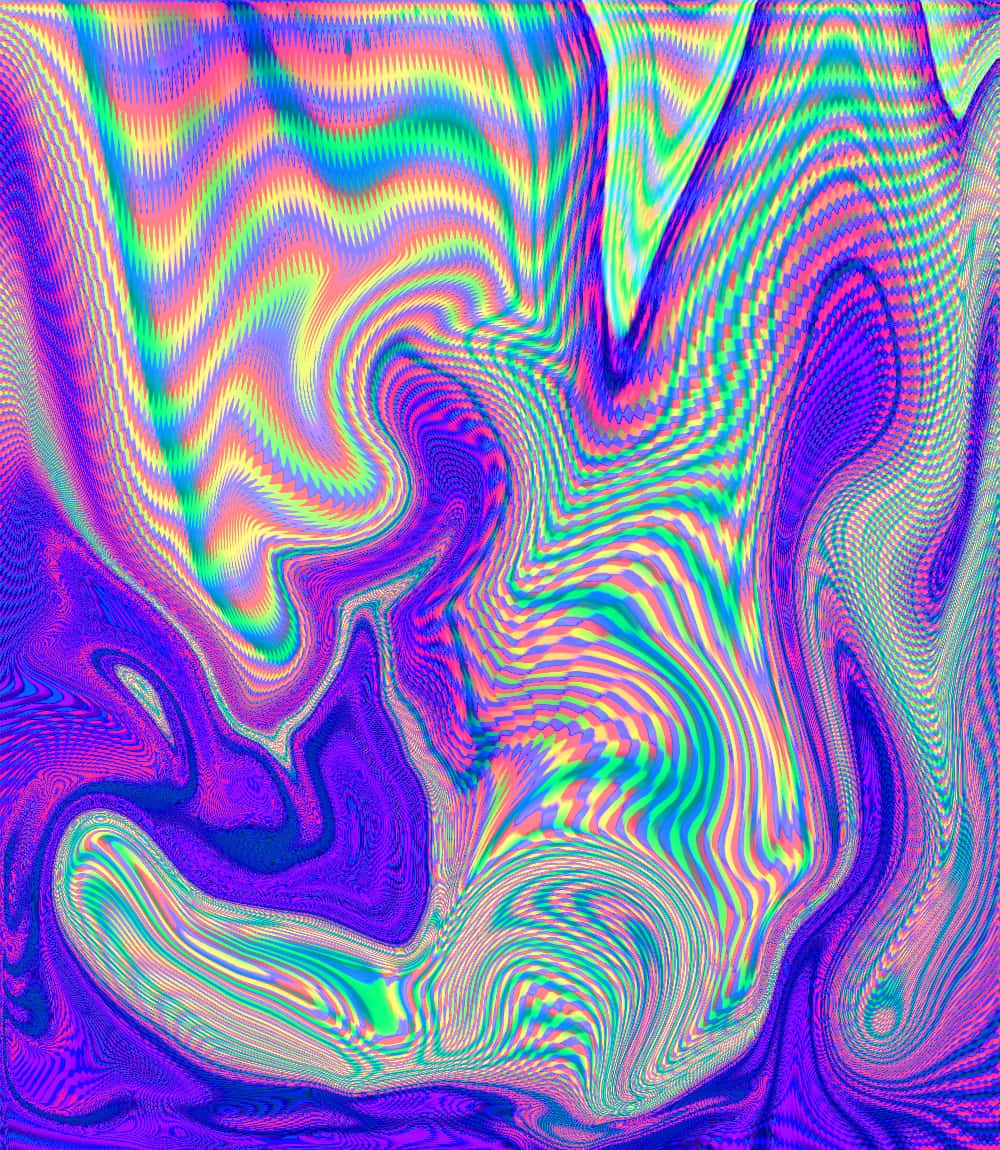 Psychedelic Grunge 桌布 壁紙 — 充滿活力的迷幻霓虹色彩波浪在催眠般的數位扭曲中起伏扭轉。