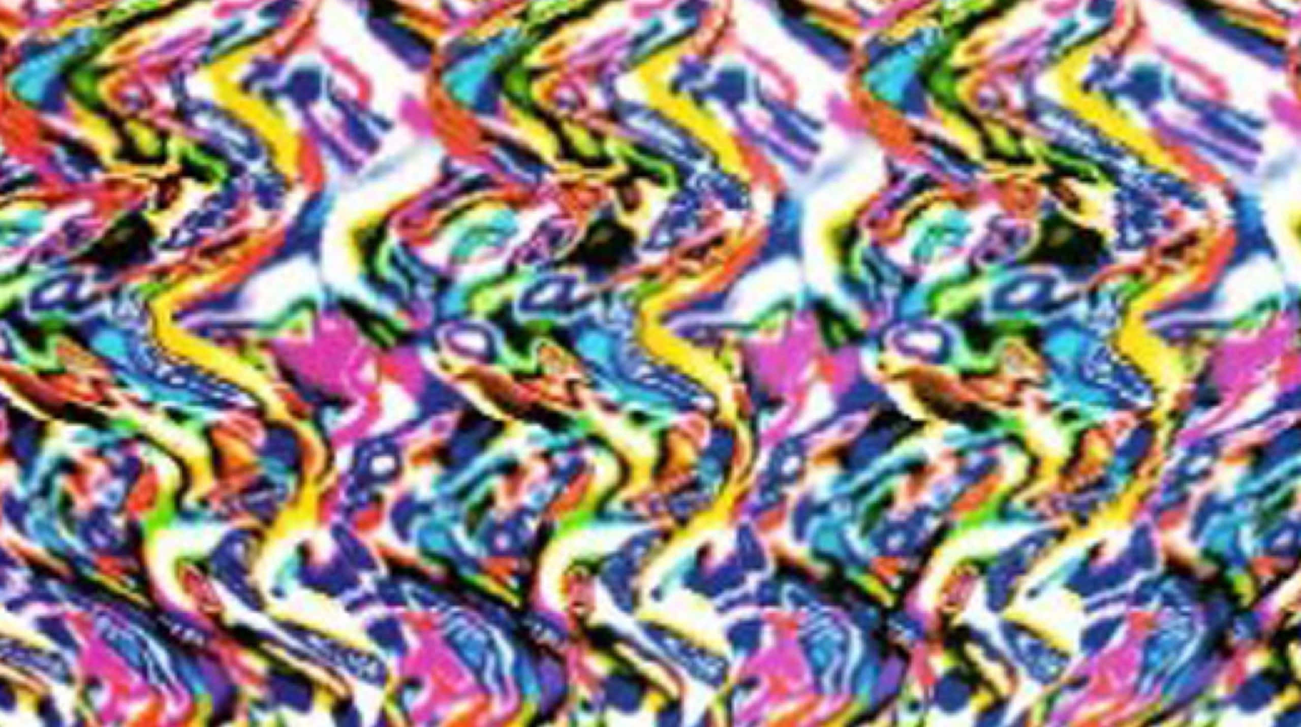 Magic Eye 桌布 壁紙 — 充滿活力的迷幻霓虹色彩漩渦，以流動的有機形狀創造出催眠般的抽象圖案。