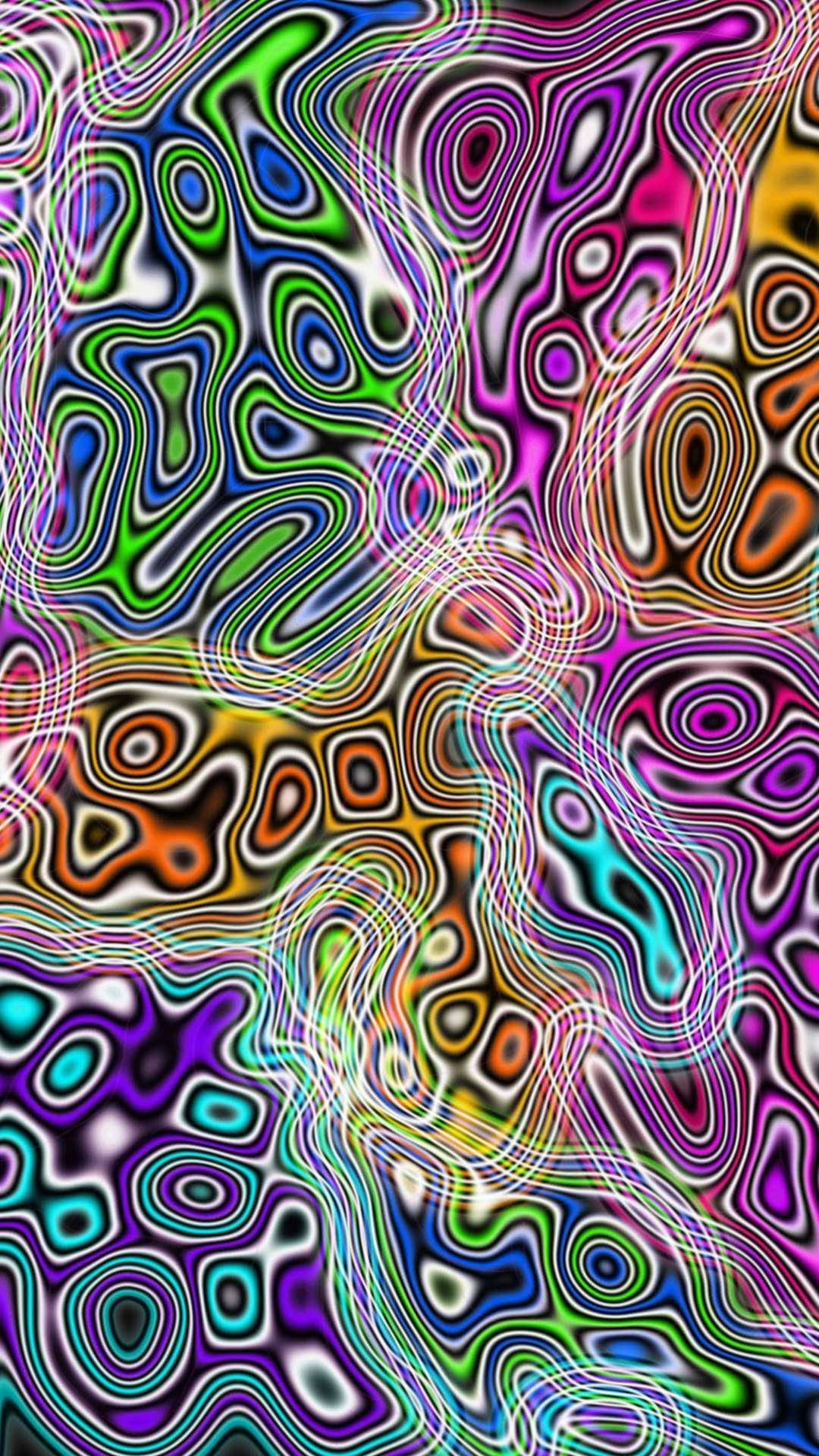 彩色動圖 桌布 壁紙 — 充滿活力的迷幻霓虹色彩漩渦以催眠般的起伏圖案流過整個畫面。