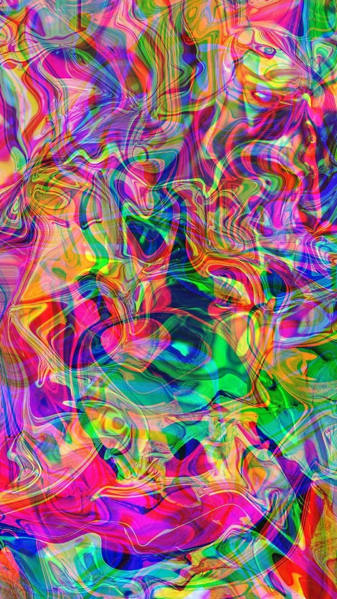 扎染 桌布 壁紙 — 充滿活力的迷幻霓虹色彩漩渦以流暢、扭曲的圖案在整個畫面中流動。