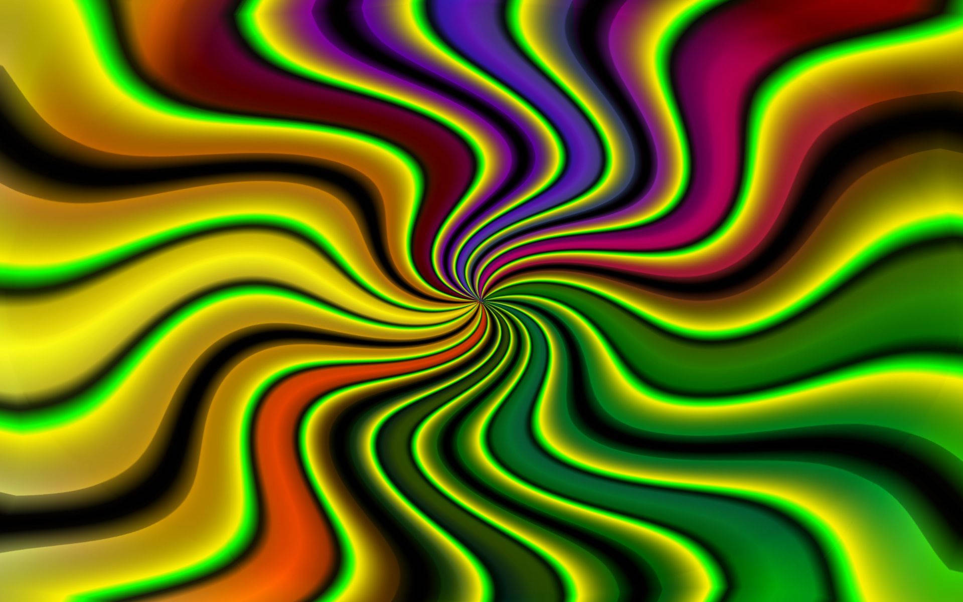 嬉皮 桌布 壁紙 — 充滿活力的迷幻霓虹色彩漩渦匯聚成一個帶有發光邊緣的催眠漩渦。