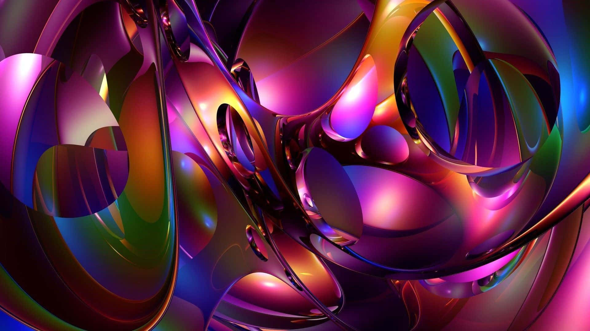 Colorful Abstract Art 桌布 壁紙 — 充滿活力的金屬絲帶在霓虹粉紅、紫色和藍色的迷人抽象舞蹈中扭轉流動。