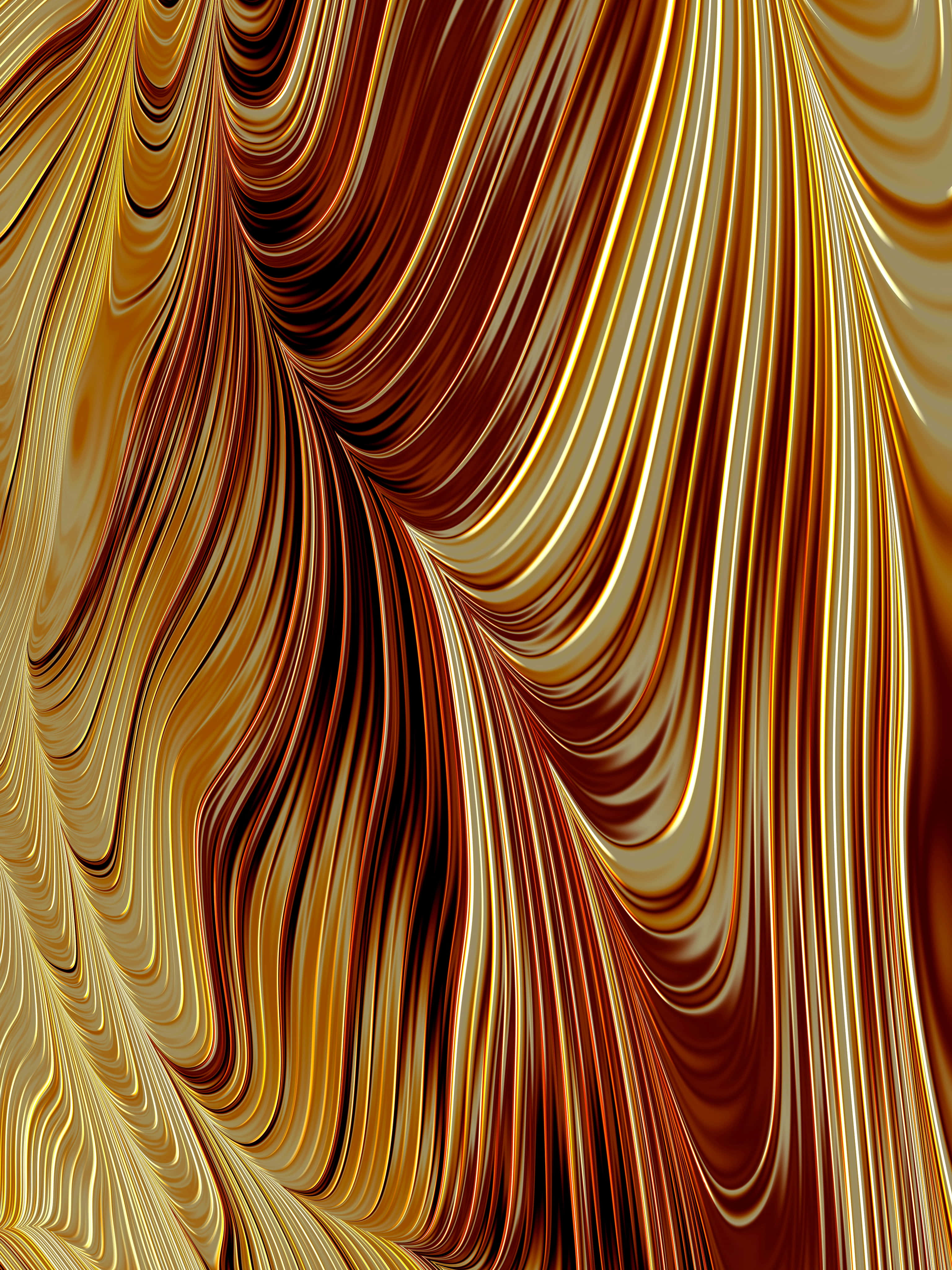 Wavy 桌布 壁紙 — 充滿活力的金色和琥珀色絲帶以動態起伏的波浪流動，營造出奢華的抽象圖案。