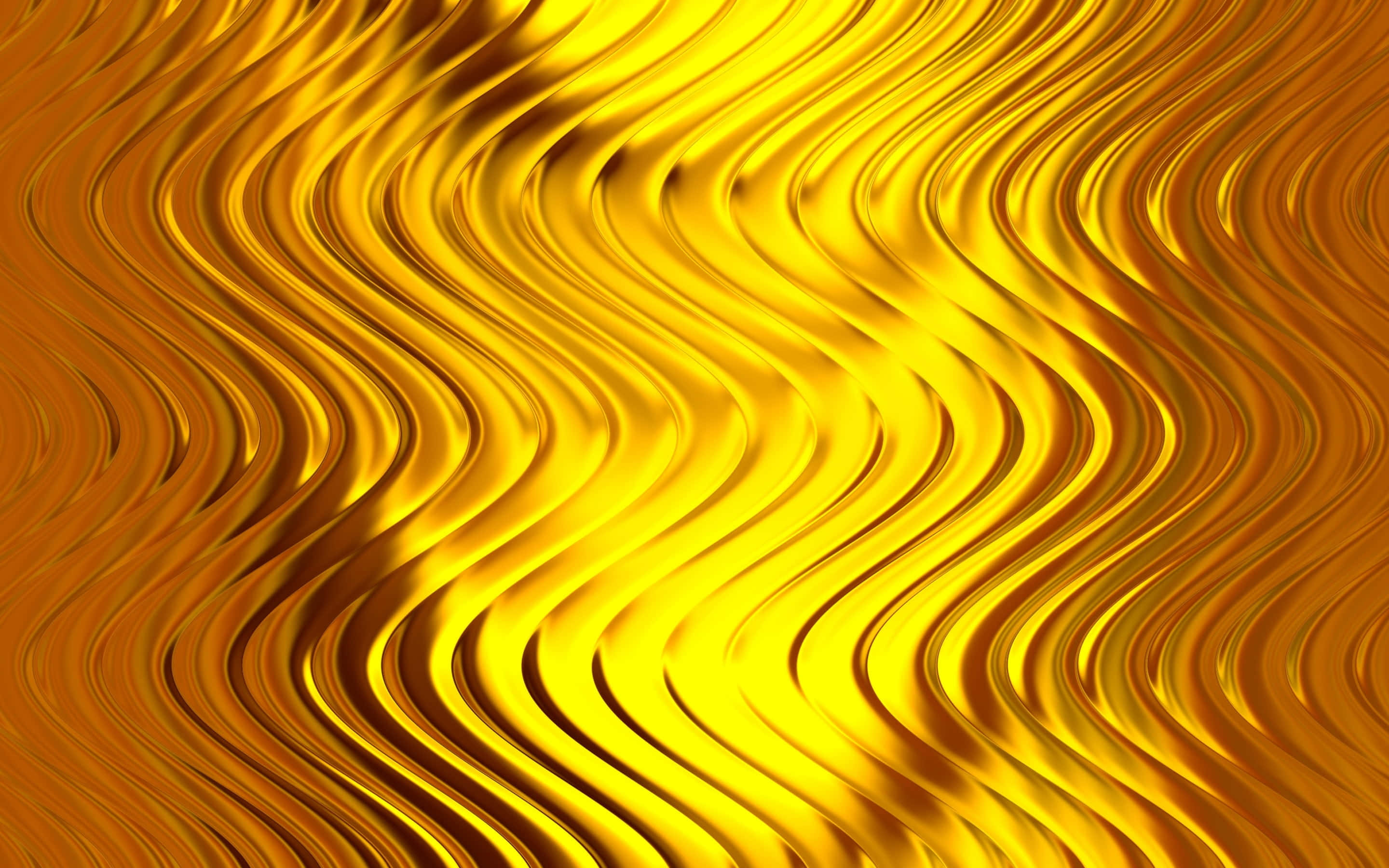Golden 桌布 壁紙 — 充滿活力的金色波浪在光滑表面上泛起漣漪，形成帶有豐富高光和深色陰影的豪華抽象圖案。