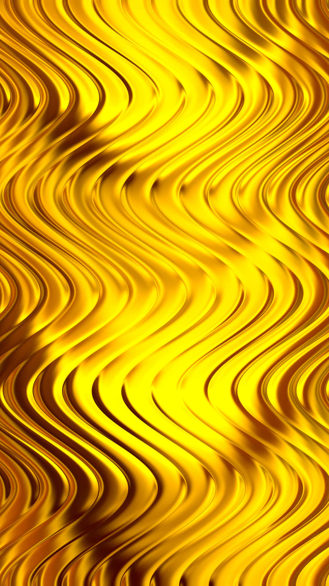 Metallic Gold 桌布 壁紙 — 充滿活力的金色波浪絲帶以韻律曲線流動，營造出帶有深邃陰影和明亮高光的奢華抽象圖案。