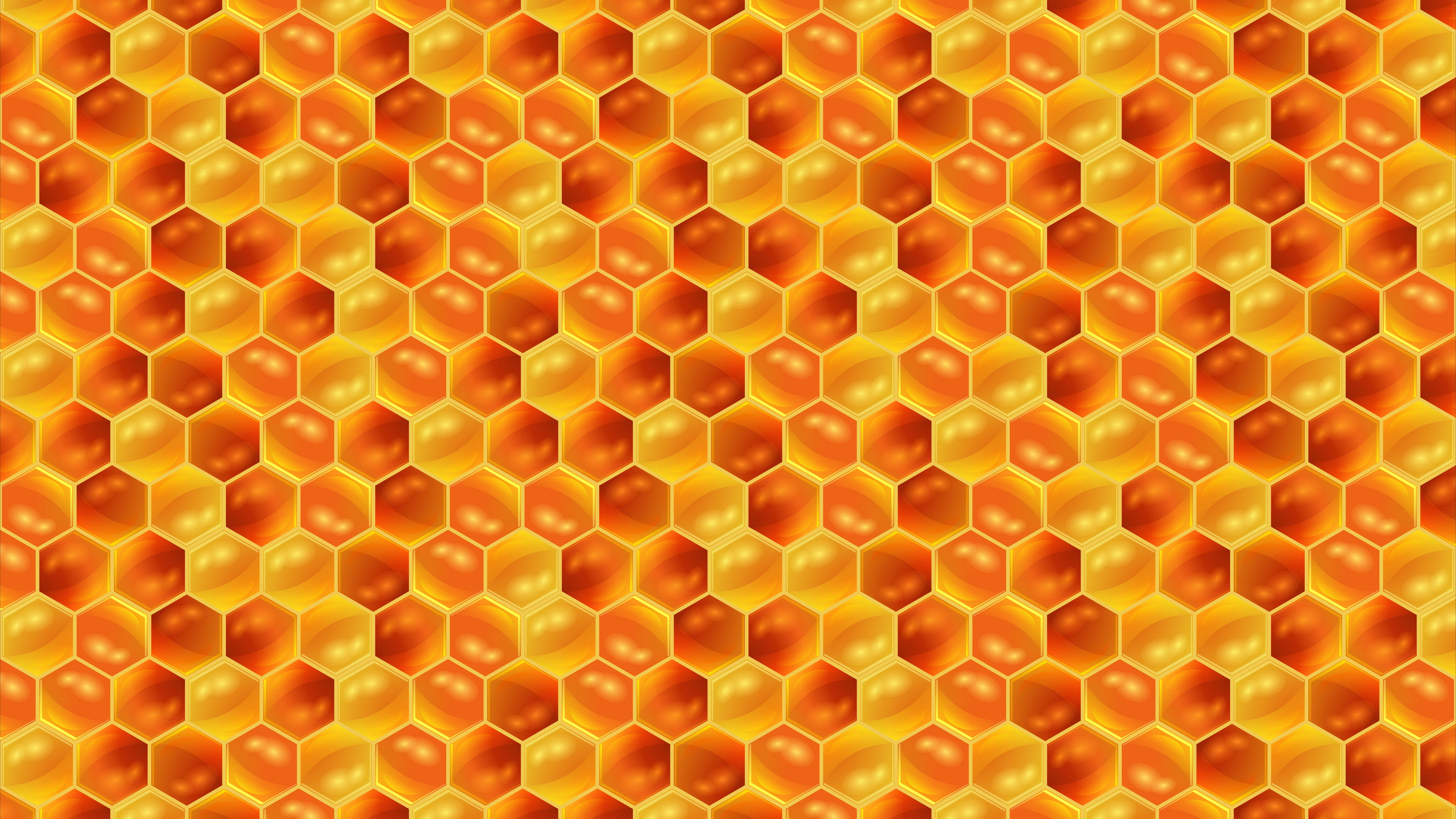 Honeycomb 桌布 壁紙 — 充滿活力的金色蜂窩圖案，帶有光澤的六角形細胞，散發出溫暖的琥珀色和橙色調。