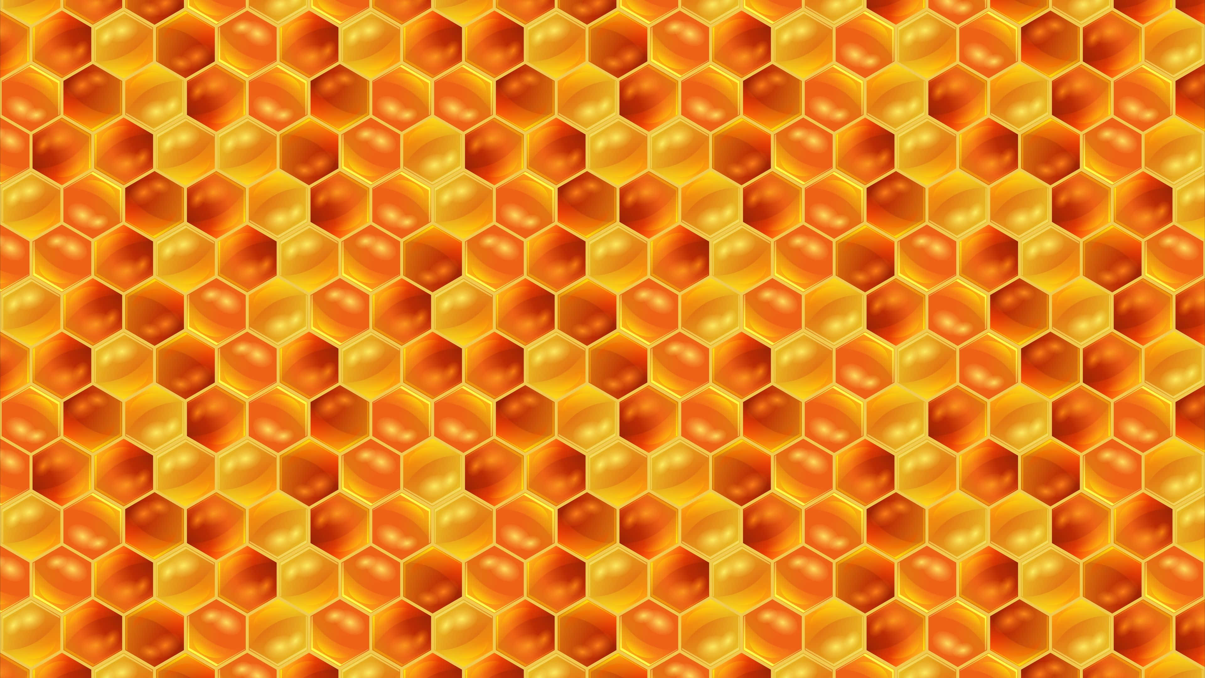 honey 桌布 壁紙 — 充滿活力的金色蜂窩圖案，帶有光澤的六角形蜂巢，散發出溫暖的琥珀色和橙色色調。