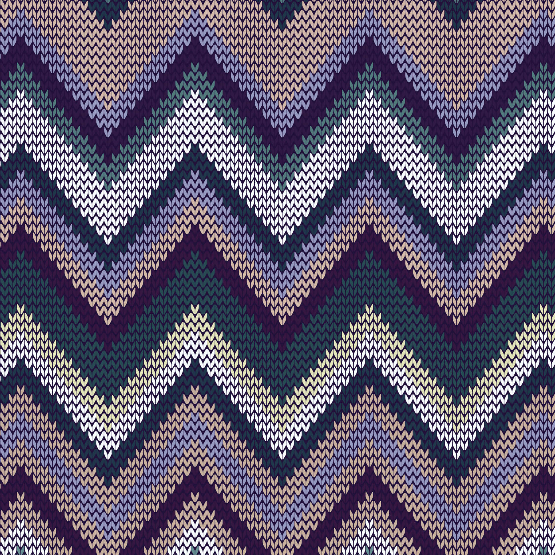 Fabric 桌布 壁紙 — 充滿活力的針織布料，帶有深紫色、藍色和奶油色的鋸齒形圖案。
