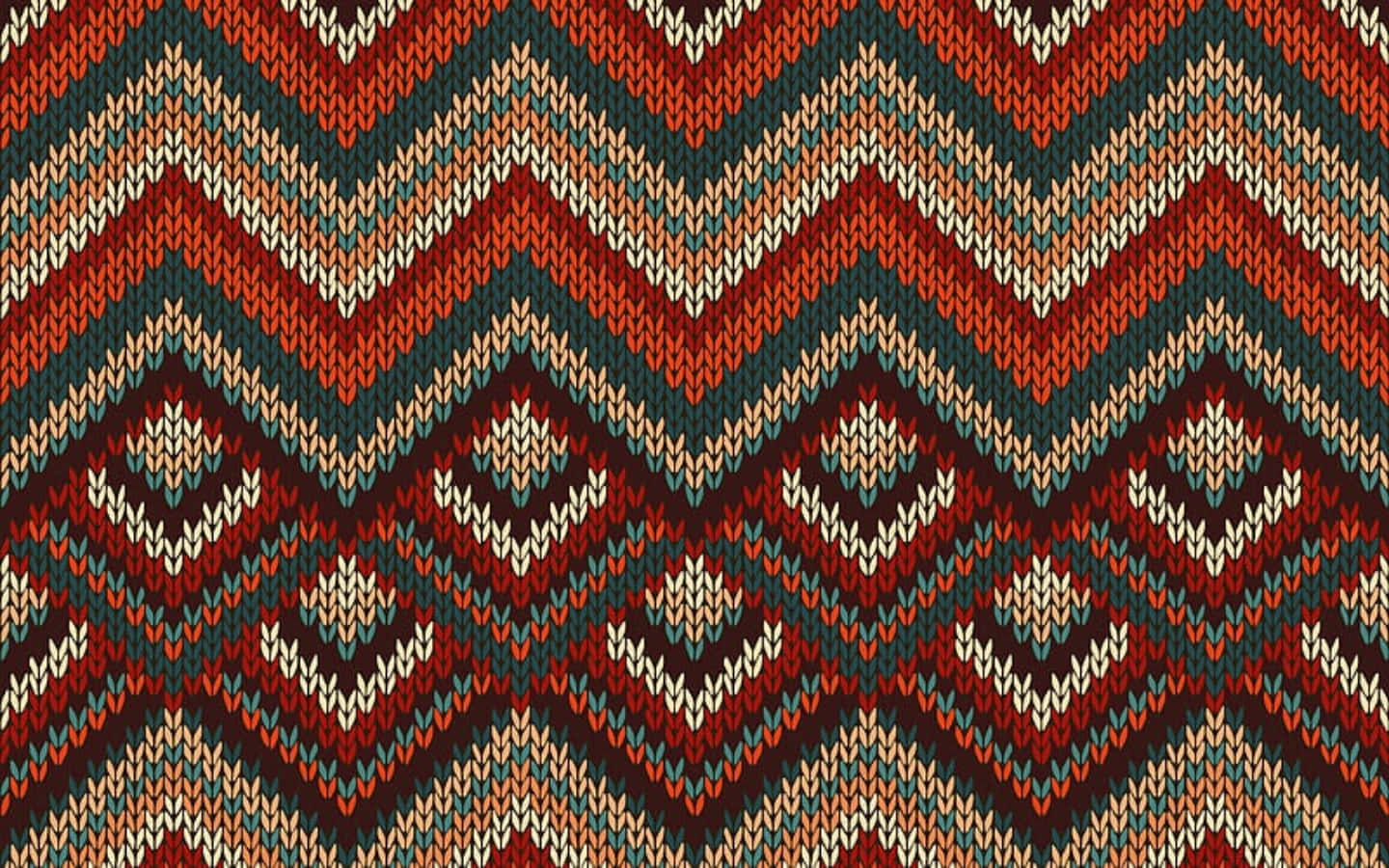 Fabric 桌布 壁紙 — 充滿活力的針織布料，帶有紅色、藍綠色和奶油色的鋸齒形和菱形圖案。