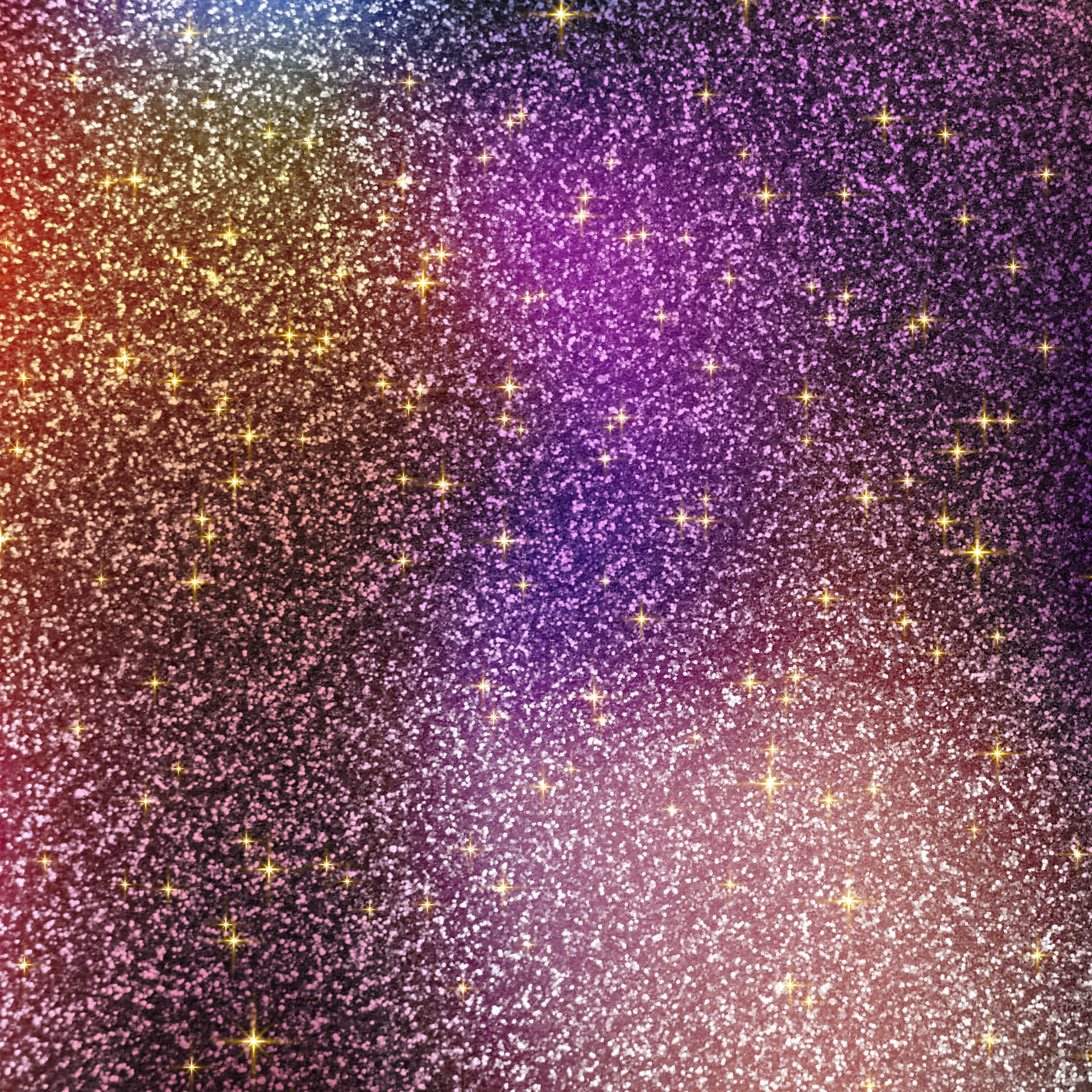 Glitter background with a shimmering texture. Aesthetic glitter background with blank space 壁紙 — 充滿活力的閃粉背景，帶有從紅色到紫色的漸變和散落的金色星星。