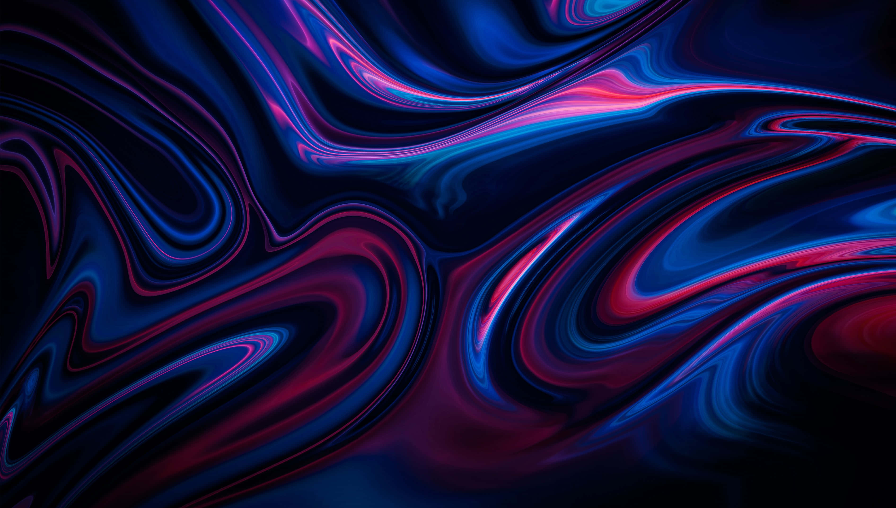 images 桌布 壁紙 — 充滿活力的電光藍和洋紅色漩渦圖案，像液態霓虹燈一樣在深黑色背景上流動。