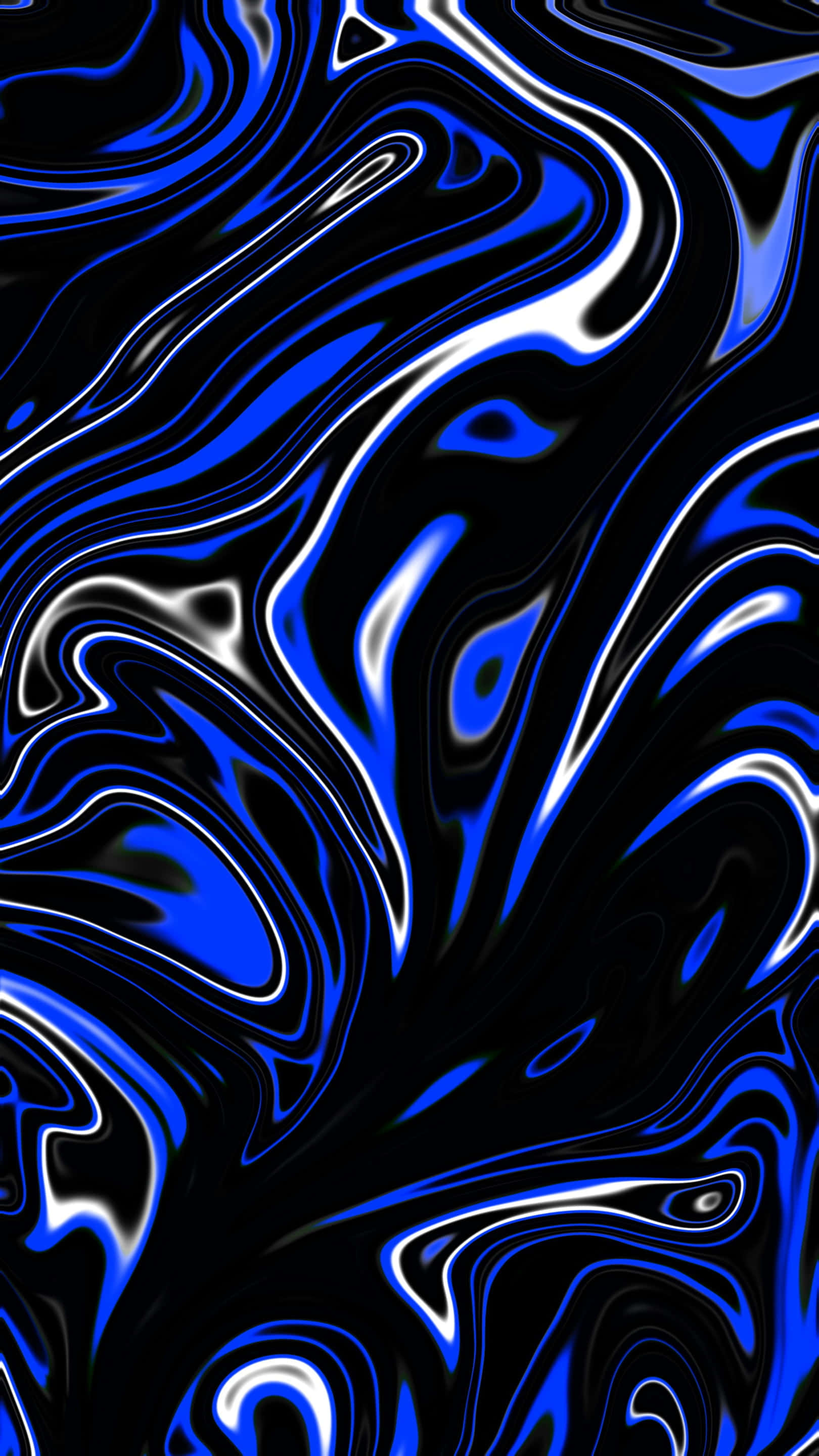 Liquid 桌布 壁紙 — 充滿活力的電光藍和白色液體漩渦在深黑色背景上動態流動。