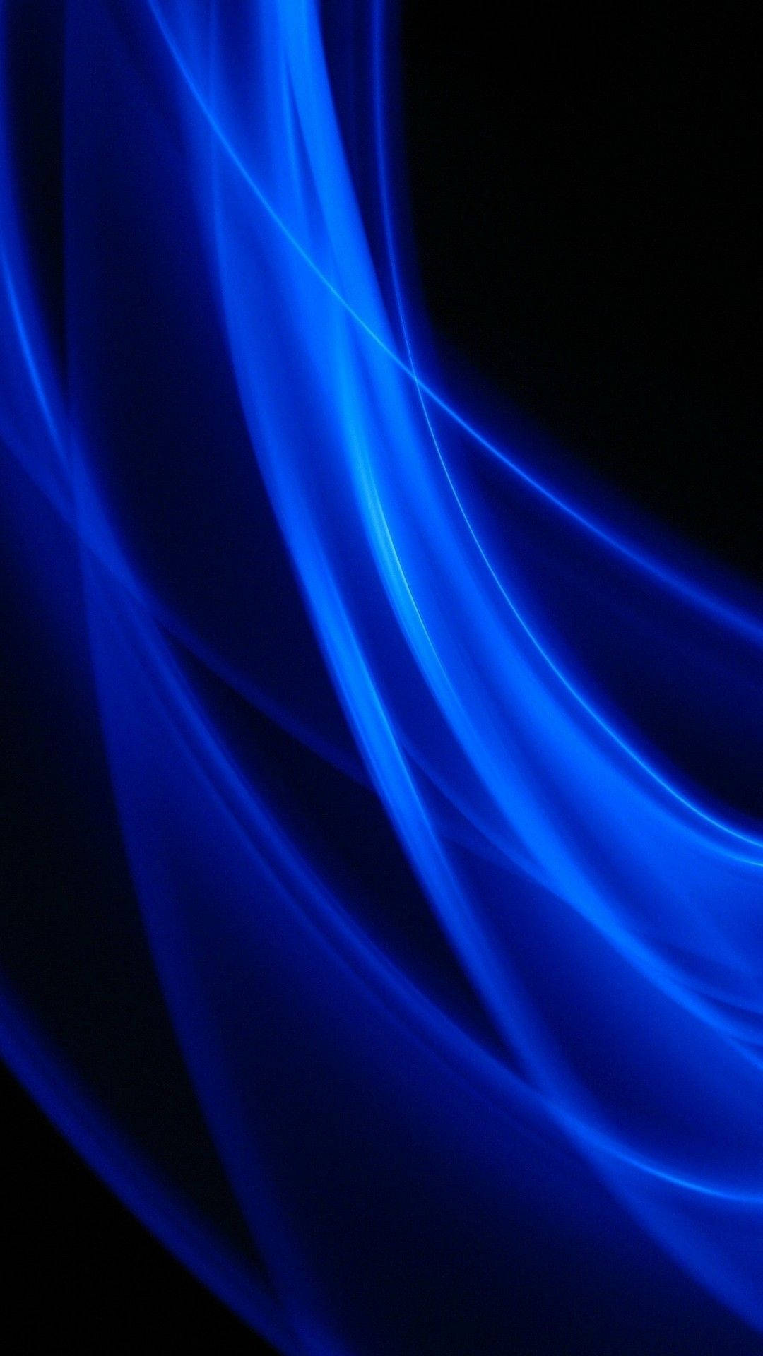 Dark Blue iPhone 桌布 壁紙 — 充滿活力的電光藍色光線條在深黑色背景上動態流動，營造出迷人的抽象光芒。