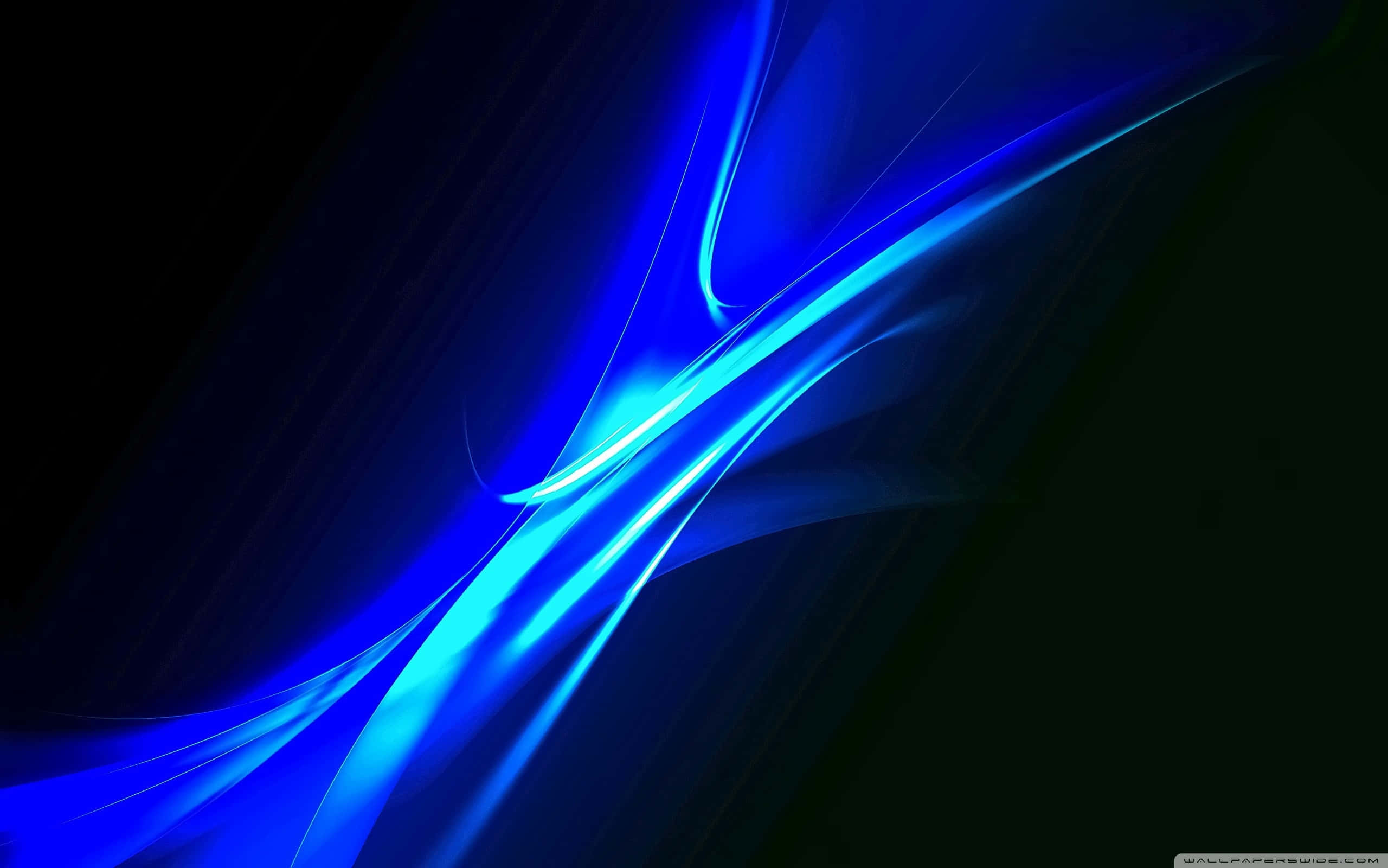 Blue Neon Lights 桌布 壁紙 — 充滿活力的電光藍色光線條在深黑色背景上動態流動，營造出未來主義的抽象光芒。