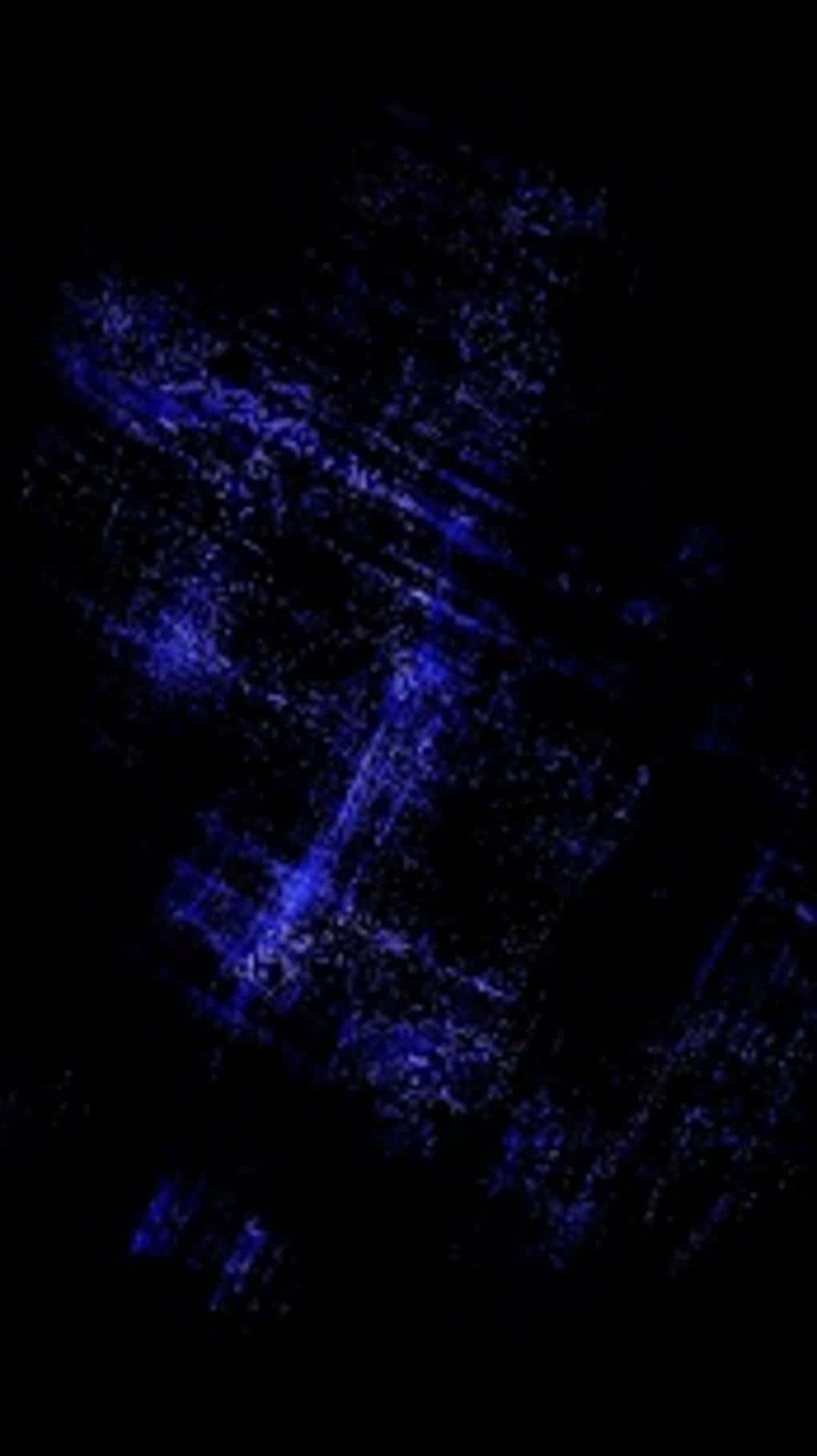 AMOLED 桌布 壁紙 — 充滿活力的電光藍色抽象條紋和斑點在深邃的黑色虛空中爆發，營造出宇宙數位故障效果。