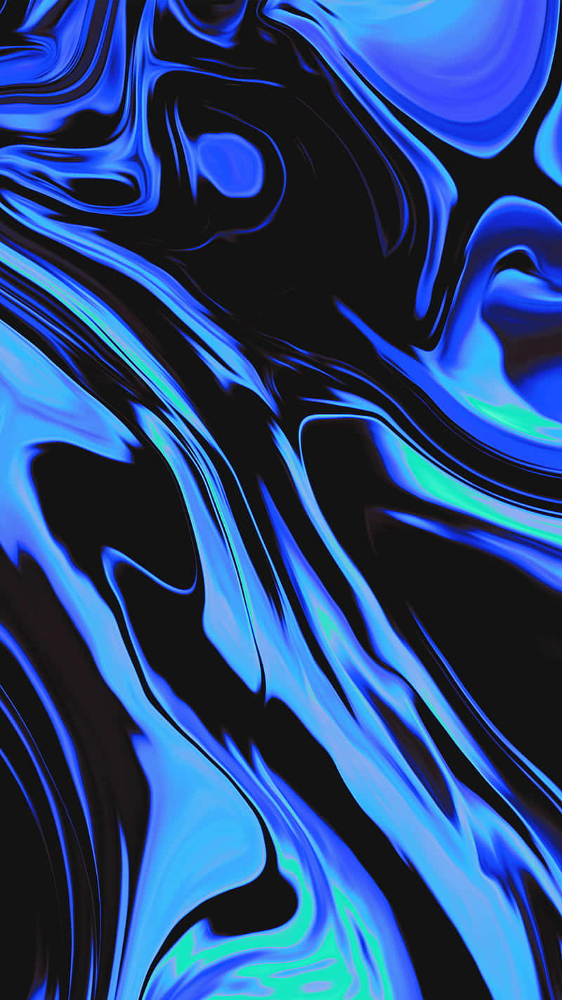 Trippy Blue 桌布 壁紙 — 充滿活力的電光藍色液體在深黑色背景上以光澤波浪流動，創造出迷人的數位抽象圖案。