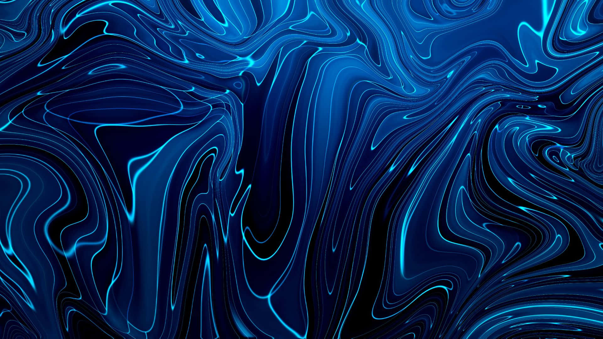 Blue Marble 桌布 壁紙 — 充滿活力的電光藍色液體漩渦在深黑色背景上動態流動，營造出迷人的數位抽象圖案。