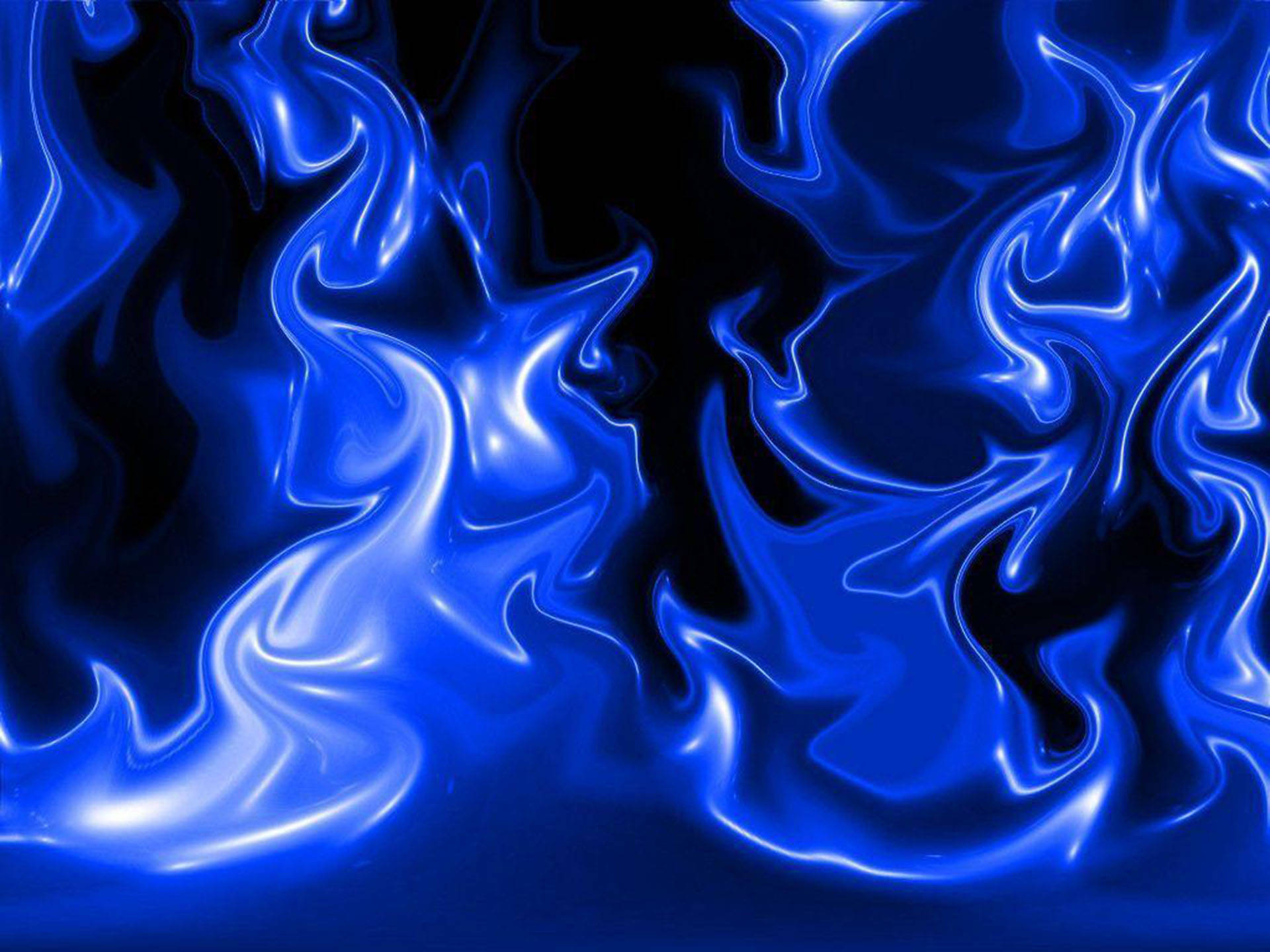 Flame 桌布 壁紙 — 充滿活力的電光藍色液體火焰在深黑色背景上旋轉，帶有光澤高光。
