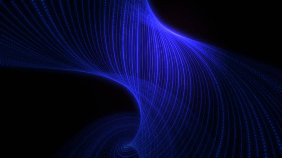 dark neon iPhone 桌布 壁紙 — 充滿活力的電光藍色發光線條在深邃的黑色虛空中動態旋轉，形成迷人的數位漩渦。